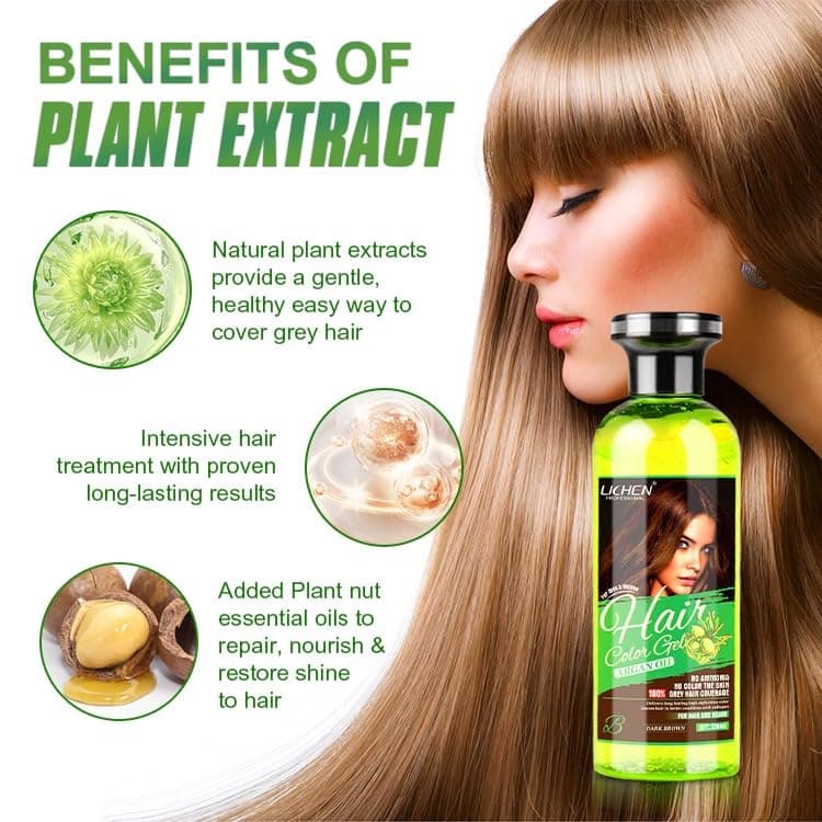 LICHEN HAIR COLOR GEL BUNDLE SET 250ml DARK BROWN, Contains Argan Oil, Fast Action Grey Coverage, Beard Dye, Dark Brown Hair Dye