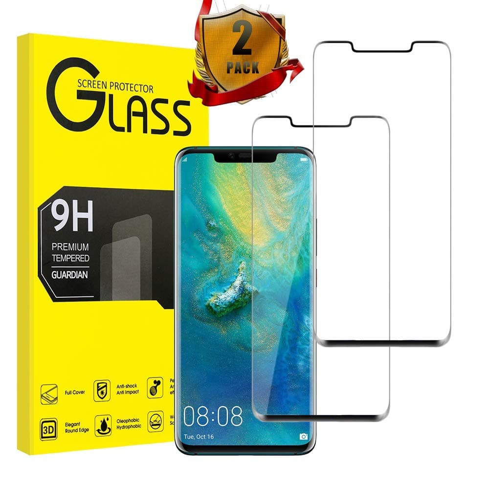 GiiYoon-2 PACK Screen Protector for Huawei Mate 20 Pro Tempered Glass [HD Full Coverage] [Easy Installation] [3D Curved Edge] [Scratch Resistant] [9H Hardness] [Bubble Free] Protective Film