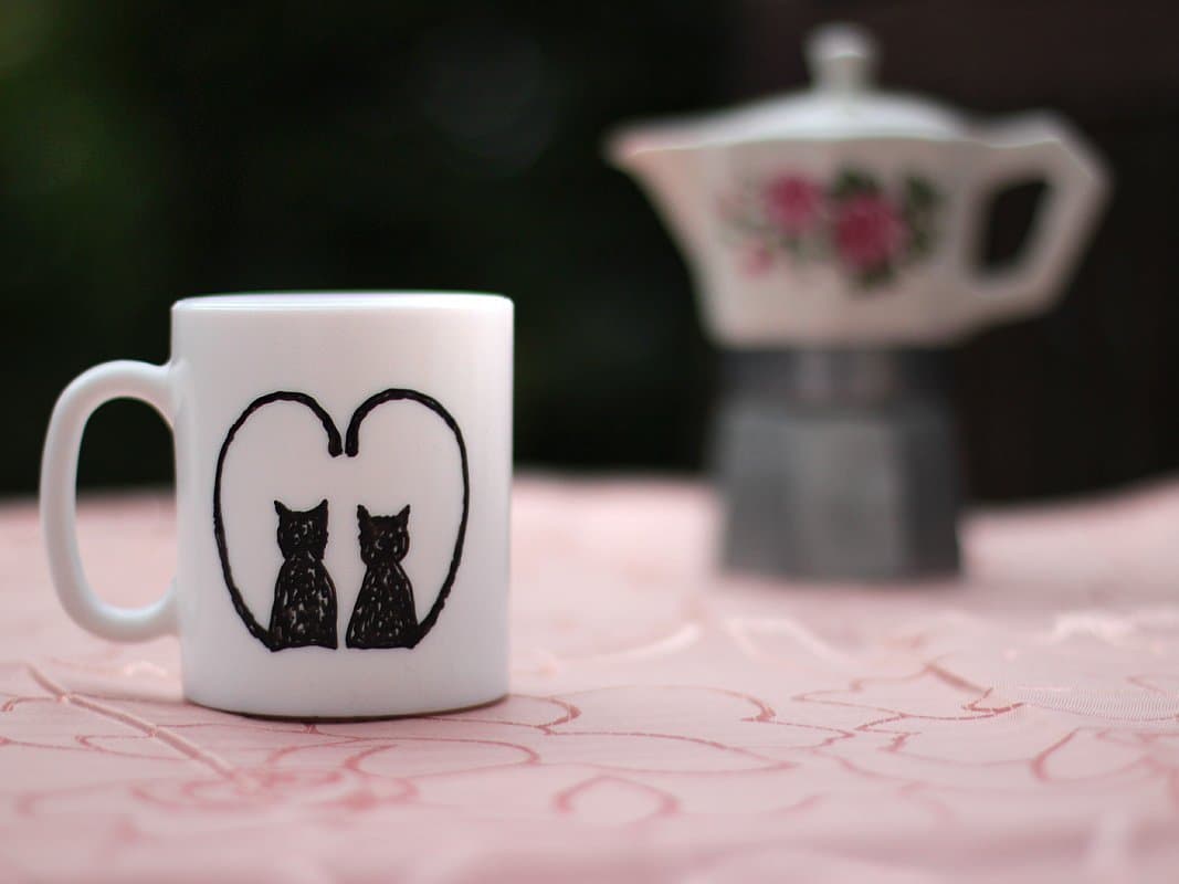 Hand Painted Cat Mug, Cat Lover Gift, Couple Gifts
