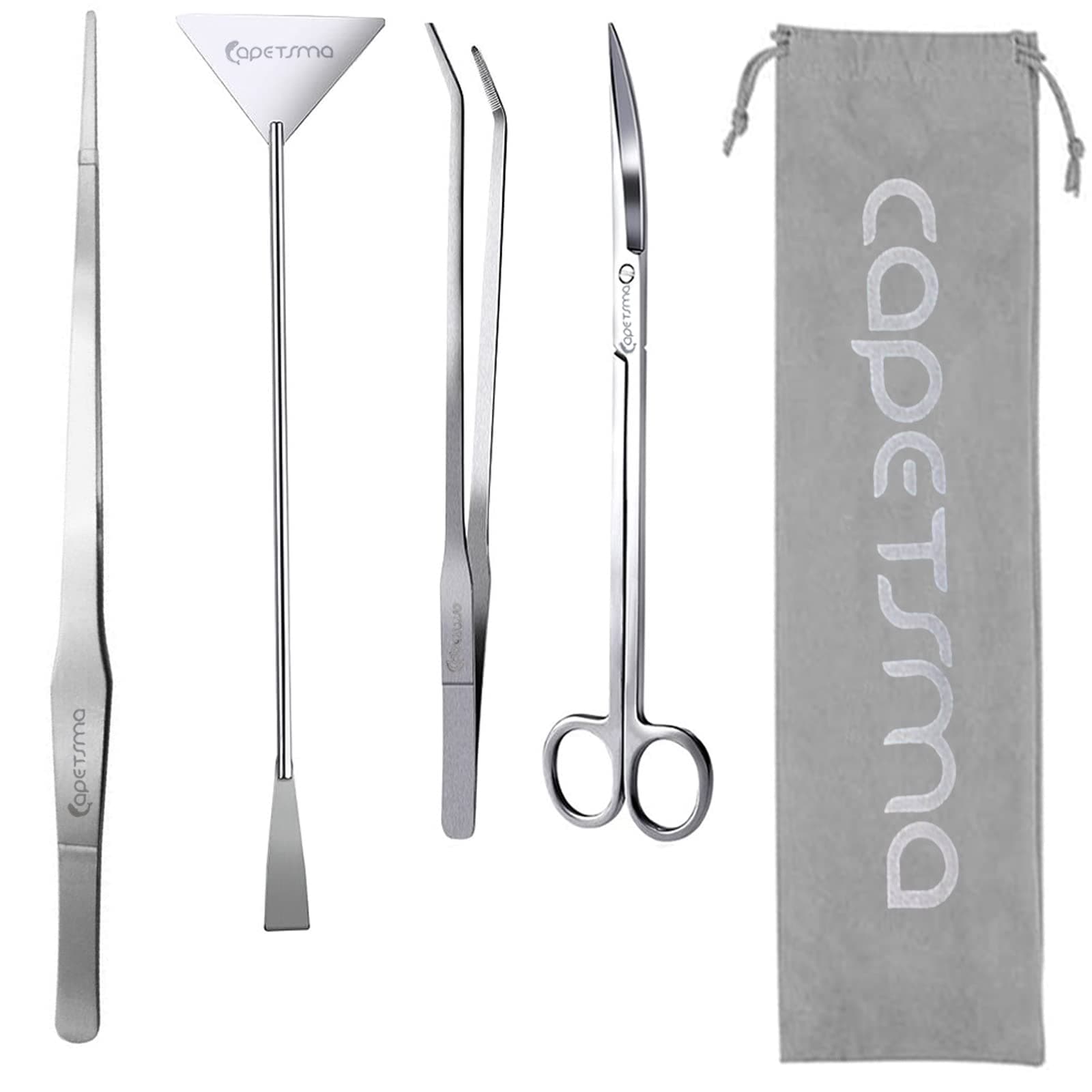 capetsma Long Tweezers for Aquarium, 15" Stainless Steel Aquarium Tools Aquarium Tongs Scissors Spatula Tool Aquascaping Tools Kit Bonsai Kit Plant Tools Algae Scrapers for Fish Tank Starter kit