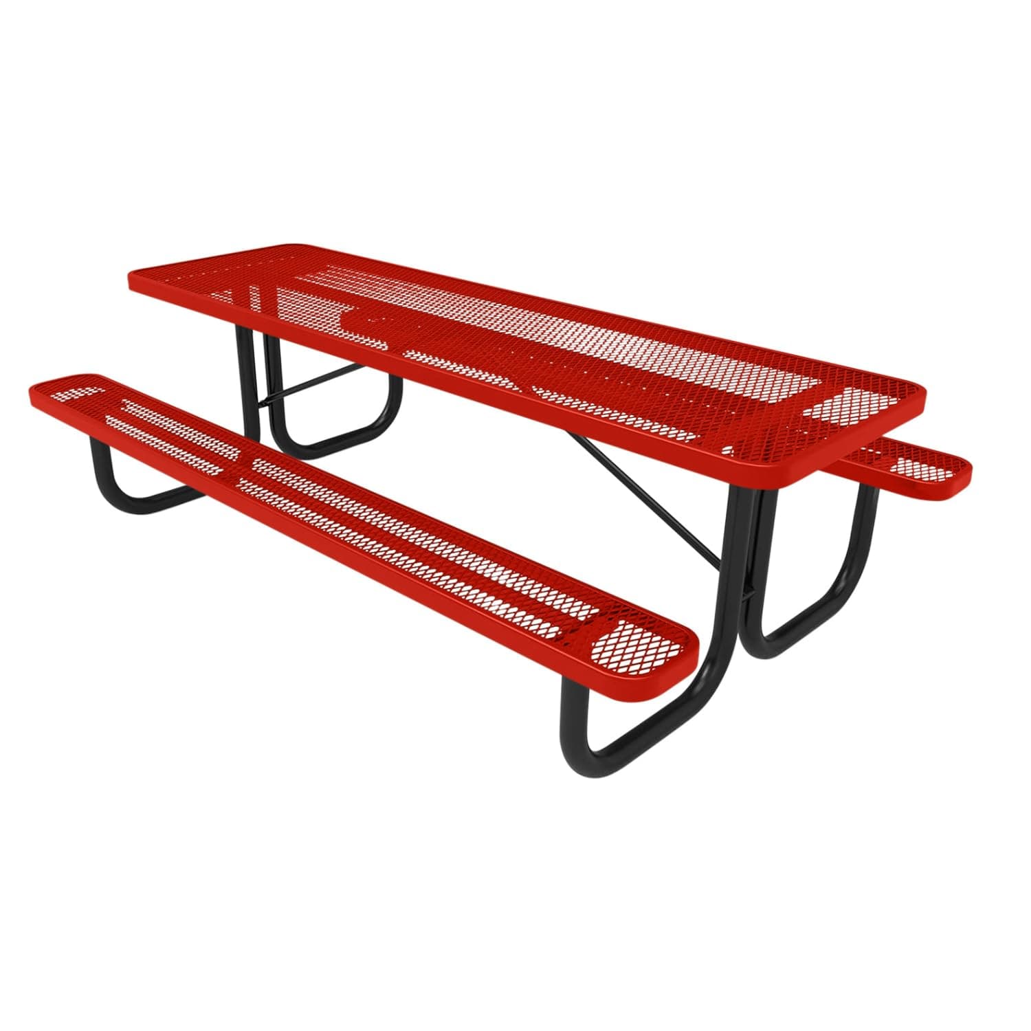COATEDOUTDOORFURNITURE Heavy-Duty Portable Outdoor Picnic Table, Thermoplastic Coated Expanded Metal Commercial-Grade Patio Dining Furniture Made in America (8ft Rectangular, Red)
