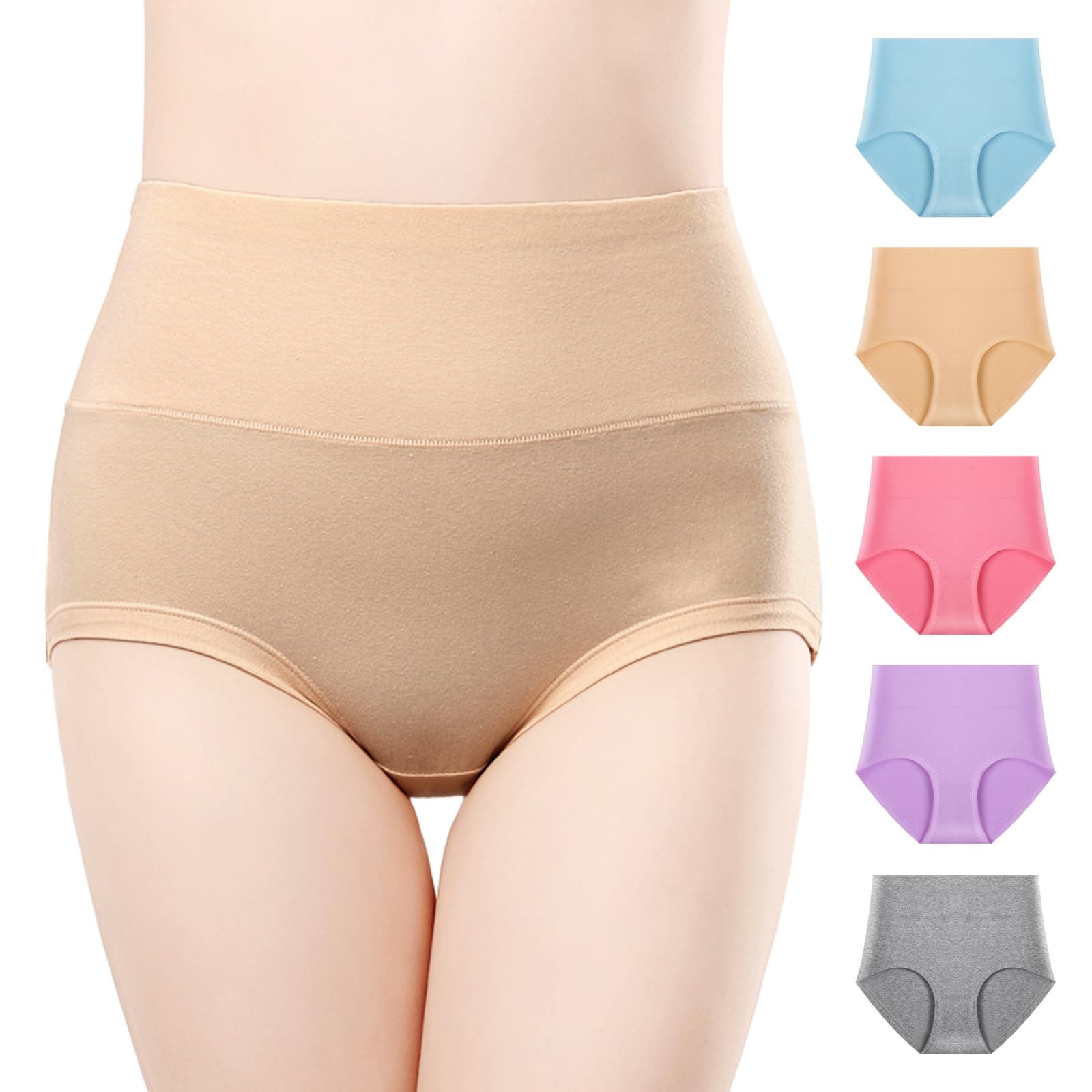 Ladies Comfort Cotton Underwear 5 Pack High Waist Briefs Tummy Control Stretch Panties Underpants for womens