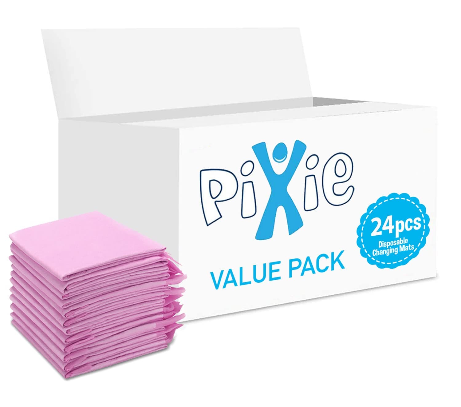 Pixie Disposable Changing Mats, 24 Counts - Pink, Baby Diaper Mat, Pad, Nappy Pet Training Pad