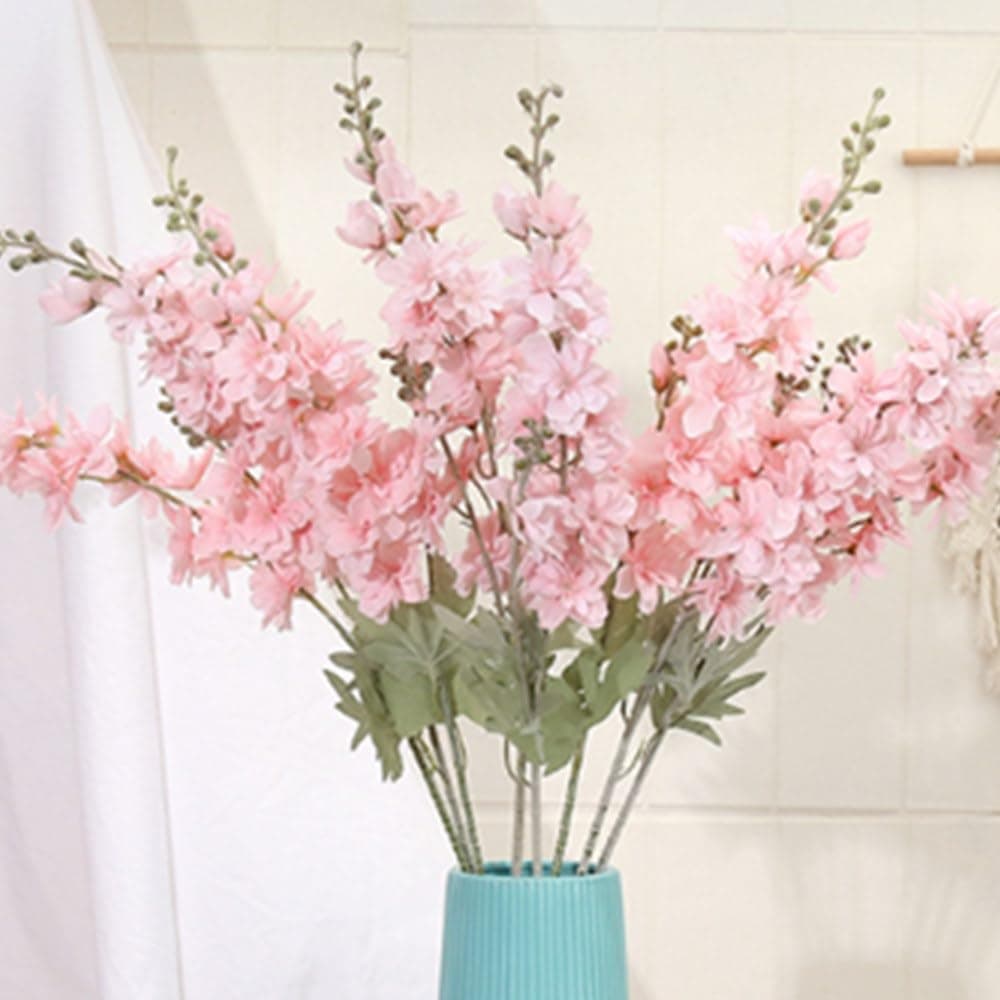 OUKEYI 33.5in 6pcs Fake Flowers Delphinium Artificial Flowers Silk Flowers Larkspur Artificial Flowers Long Stem Flowers for Tall Vase Home Wedding Party Decor (Pink)