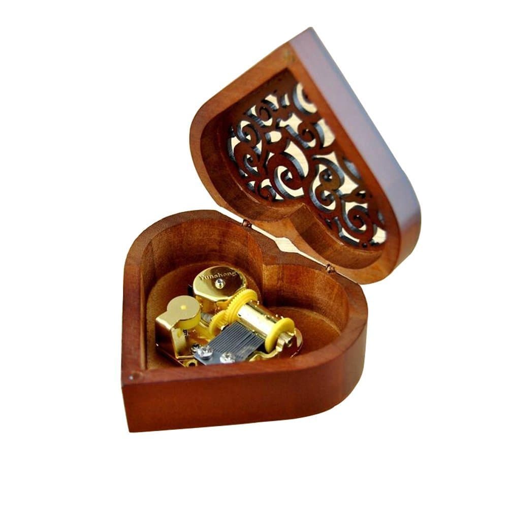 Sonlangogo Heart Shape Wooden Musical Box Wind Up Music Box Gift For Christmas or Birthday Tune is Castle in the Sky