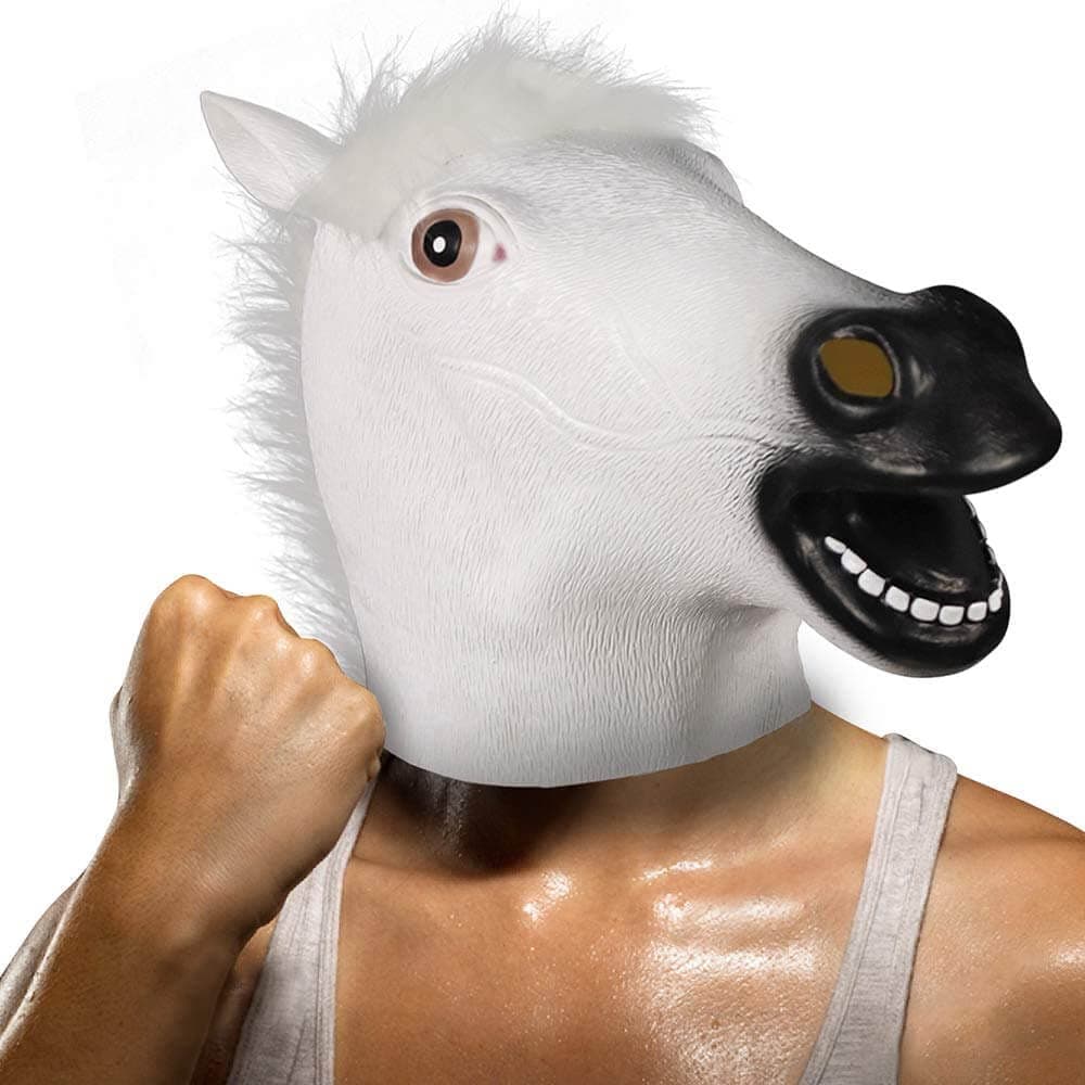VintFun VintFun® Horse Head Mask, party Horse Mask Creepy Horse Head Rubber Latex Animal Masque,Novelty Halloween Costume White