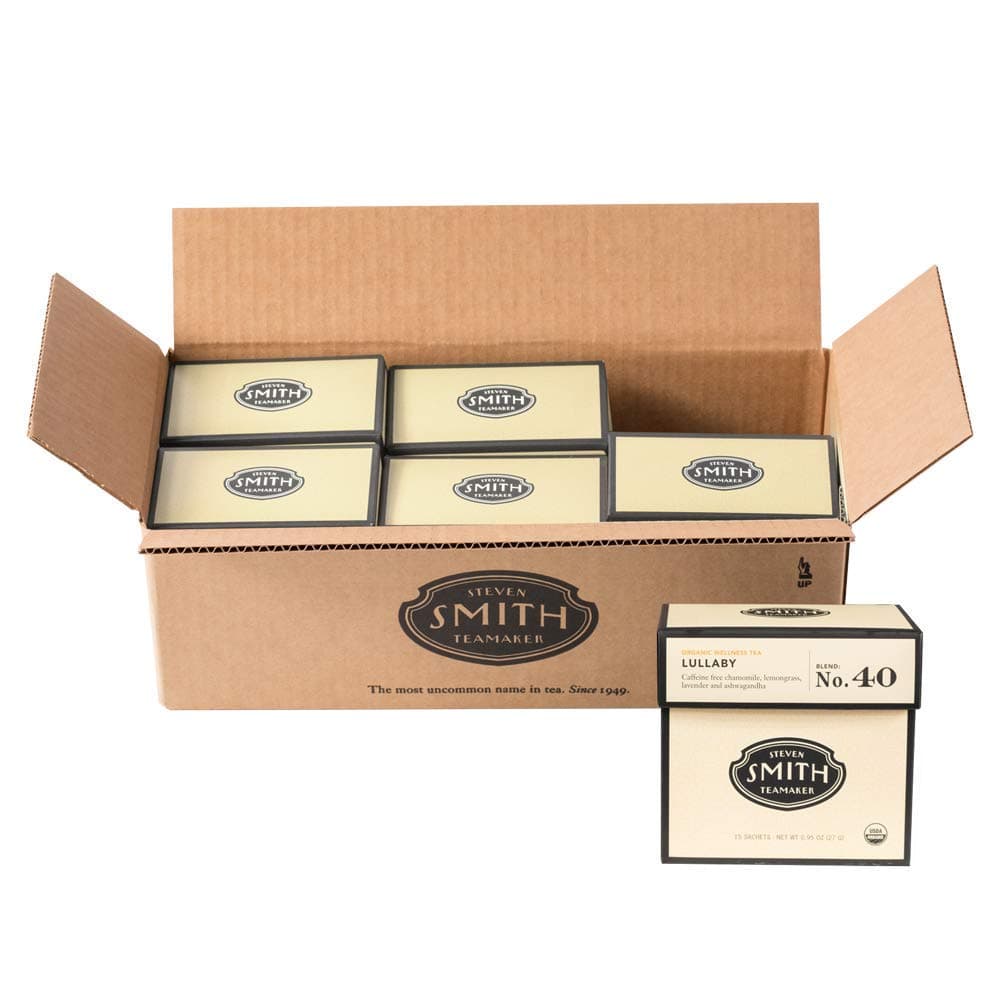 Smith Teamaker | Lullaby No. 40 - Chamomile, Lemongrass, Lavender & Ashwagandha | Sugar-Free, Non-GMO, Plant Based Caffeine-Free, Herbal, Organic, Relaxing & Bedtime Wellness Tea, Case of 6 (90 Sachets, .95oz each)