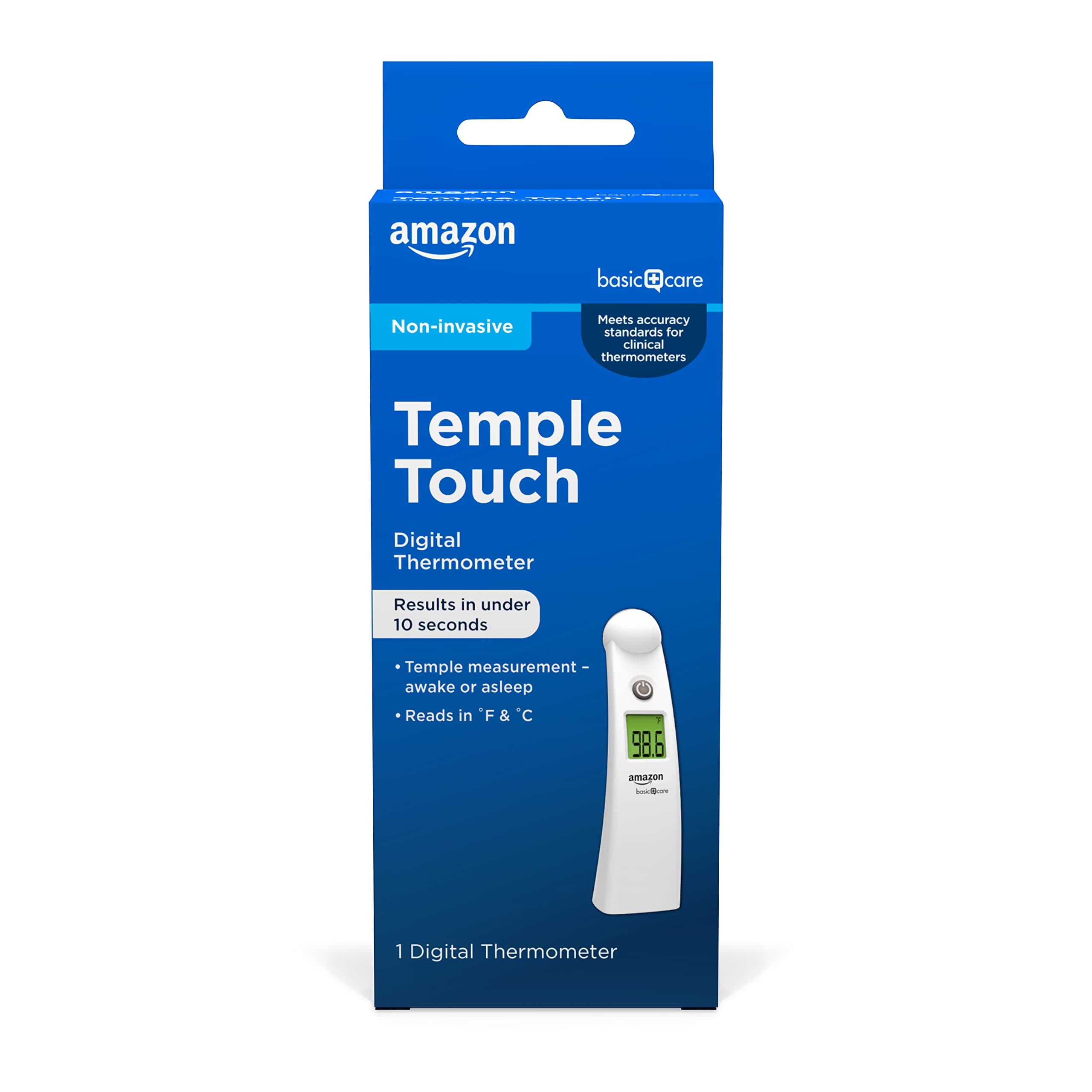 Amazon Basic Care Temple Touch Digital Thermometer, Instant Read, Easy to Use, Fast Accurate, White