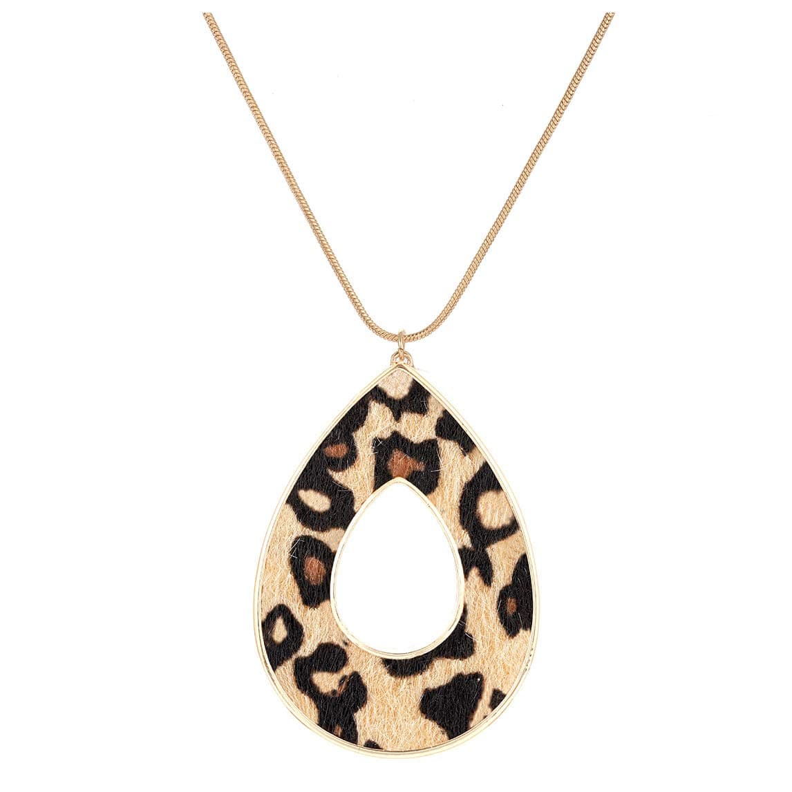SHAMARTE Leopard Print Pendant Necklace for Women Cheetah Leather Long Necklace for Women (Teardrop Pendant)