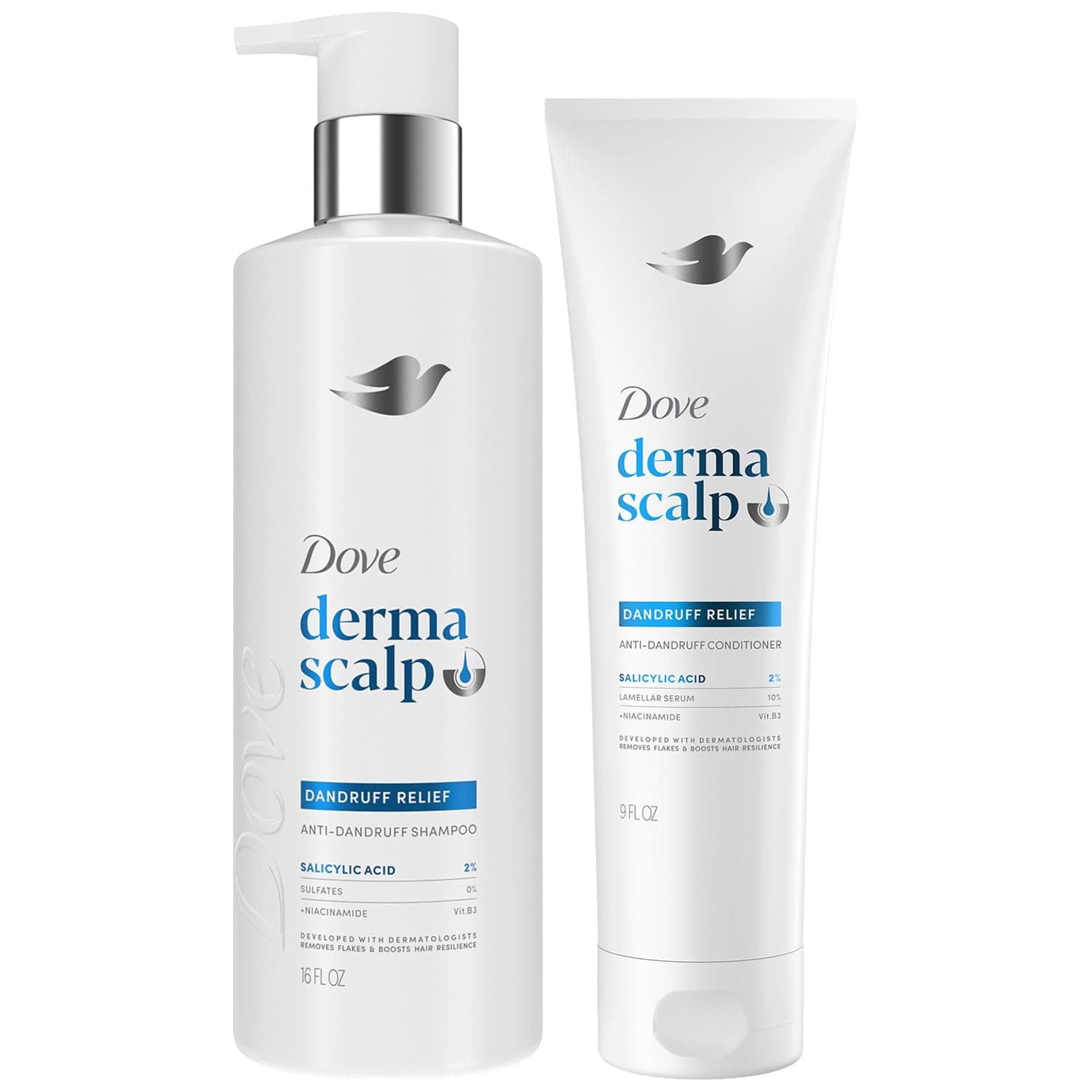 Dove Derma Scalp Anti-Dandruff Shampoo and Conditioner – Dandruff Relief Treatment with 2% Salicylic Acid, Niacinamide