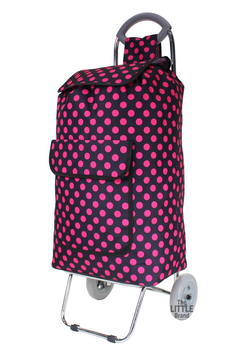 Folding Shopping Trolley Chrome Steel Frame Wheeled Shopping Cart Grocery Bag (Pink (Polka Dot))