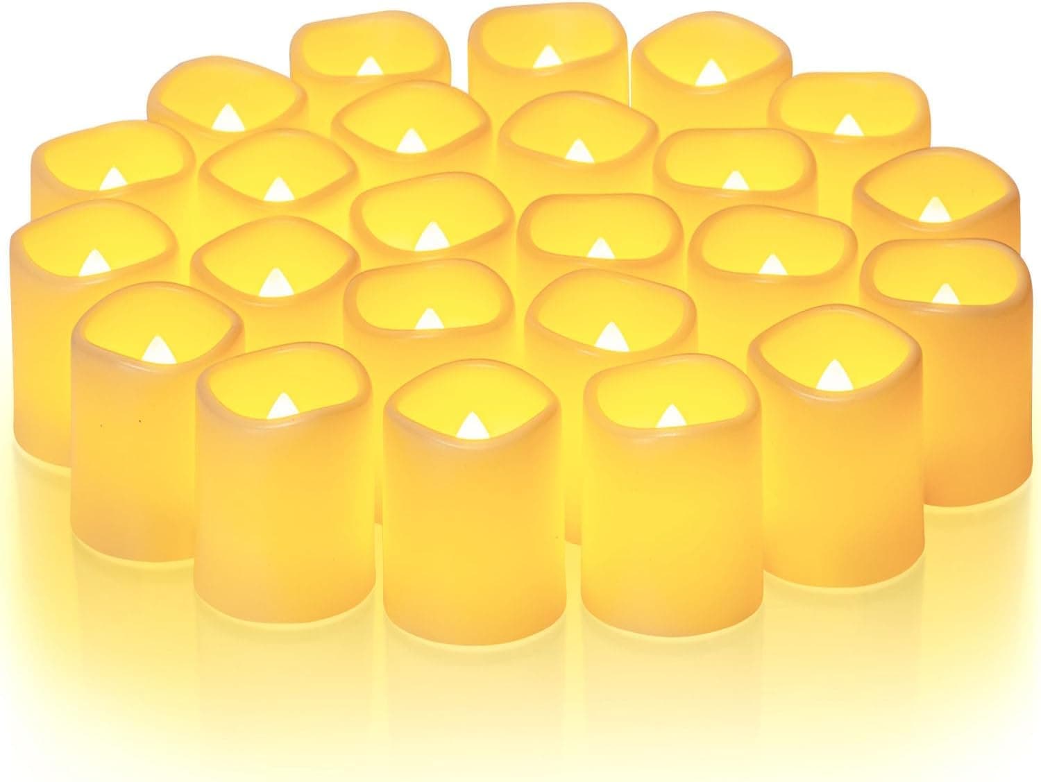 24Pack Flickering Flameless Votive Candles,200+Hour Electric Fake Candles,Battery Operated LED Tealight for Wedding,Outdoor,Table,Halloween,Christmas Decor(Warm White,Battery Included)