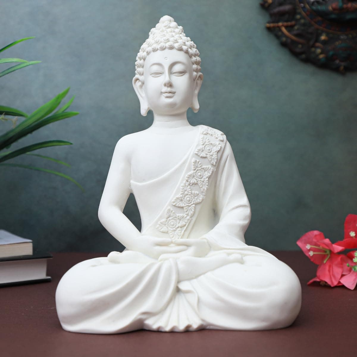 The Advitya Polymarble Meditation/Dhyan Mudra Buddha Statue Lord Figurine/Idol/Statue Gift Items Showpiece for HomeDecor Decoration Gifting (White,10inch)