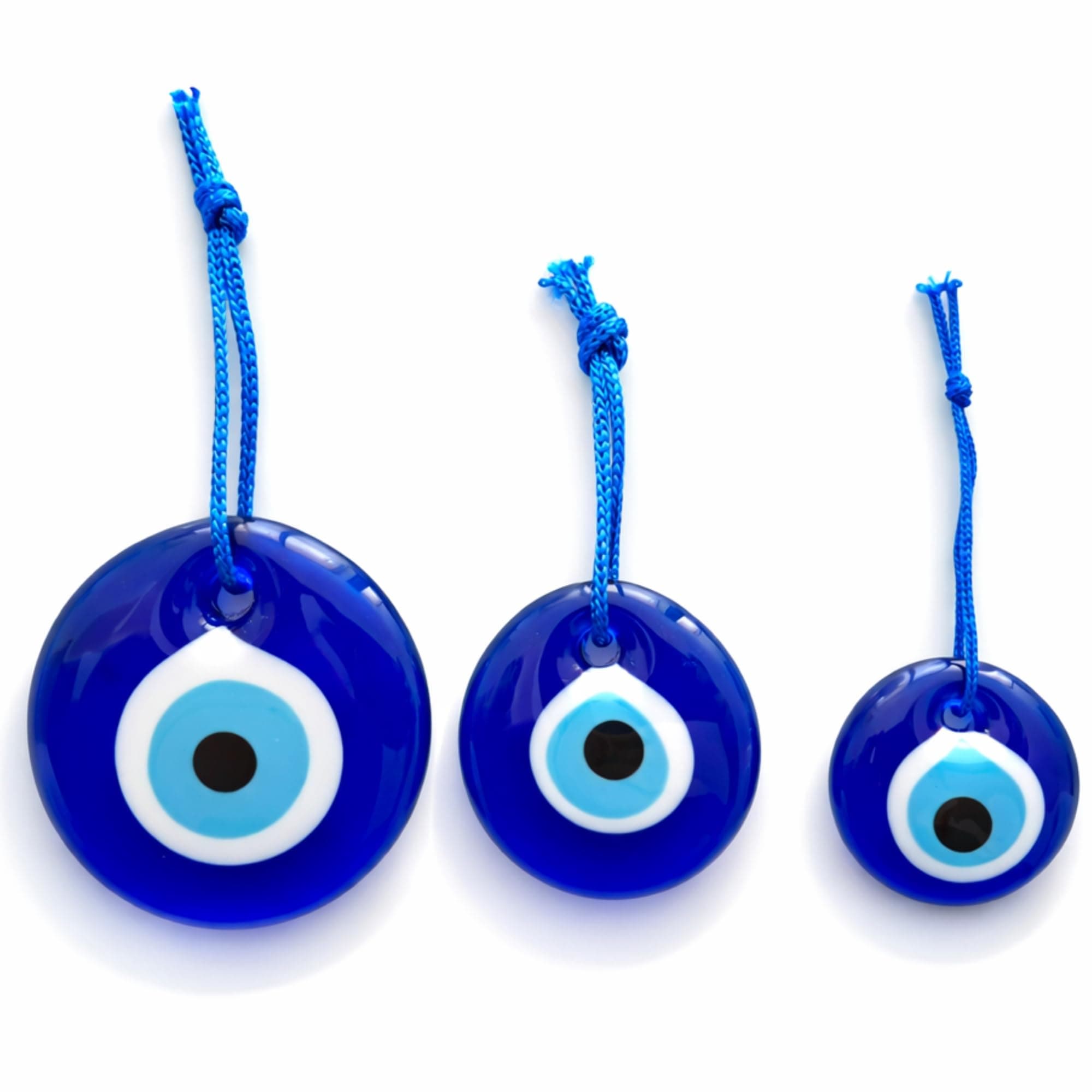 Turkish Blue Evil Eye Wall Hanging Ornament Set of 3 - Turkish Nazar Beads - Ojo Turco - Home Protection Charm - Evil Eye Decor Amulet