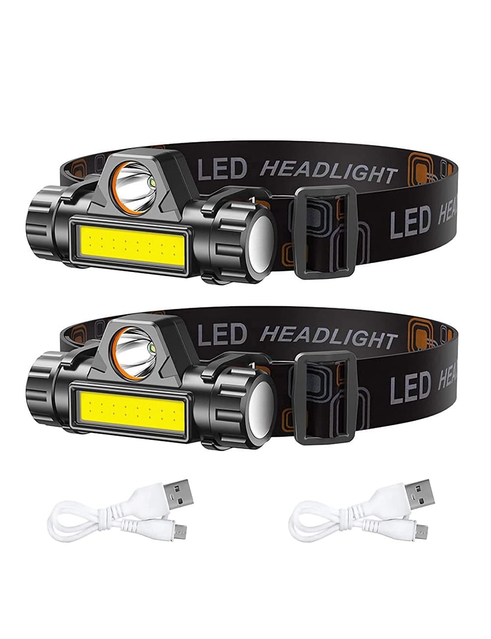 2 Packs LED Headlamps, Portable, Long Range, Rechargeable, High Lumen, Battery Powered
