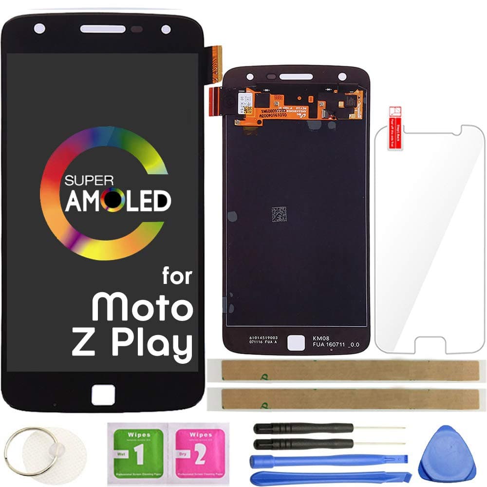 Z Play LCD Screen Replacement Touch Display Digitizer Assembly 5.5" (AMOLED-Black) for Motorola Moto Z Play Droid XT1635 XT1635-01 XT1635-02 with Repair Tools and Screen Protector