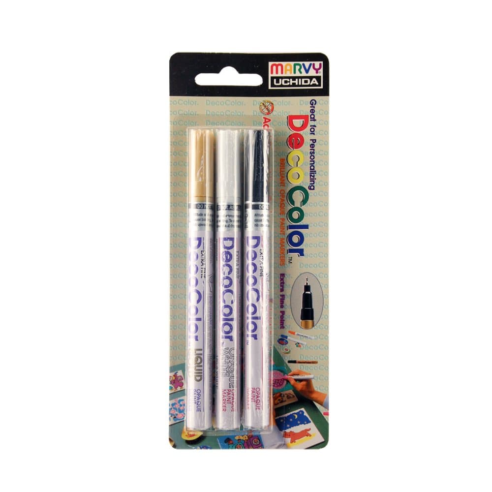 Uchida Decocolor Extra Fine Tip Marker, Multi-Colour, 3 Count (Pack of 1)
