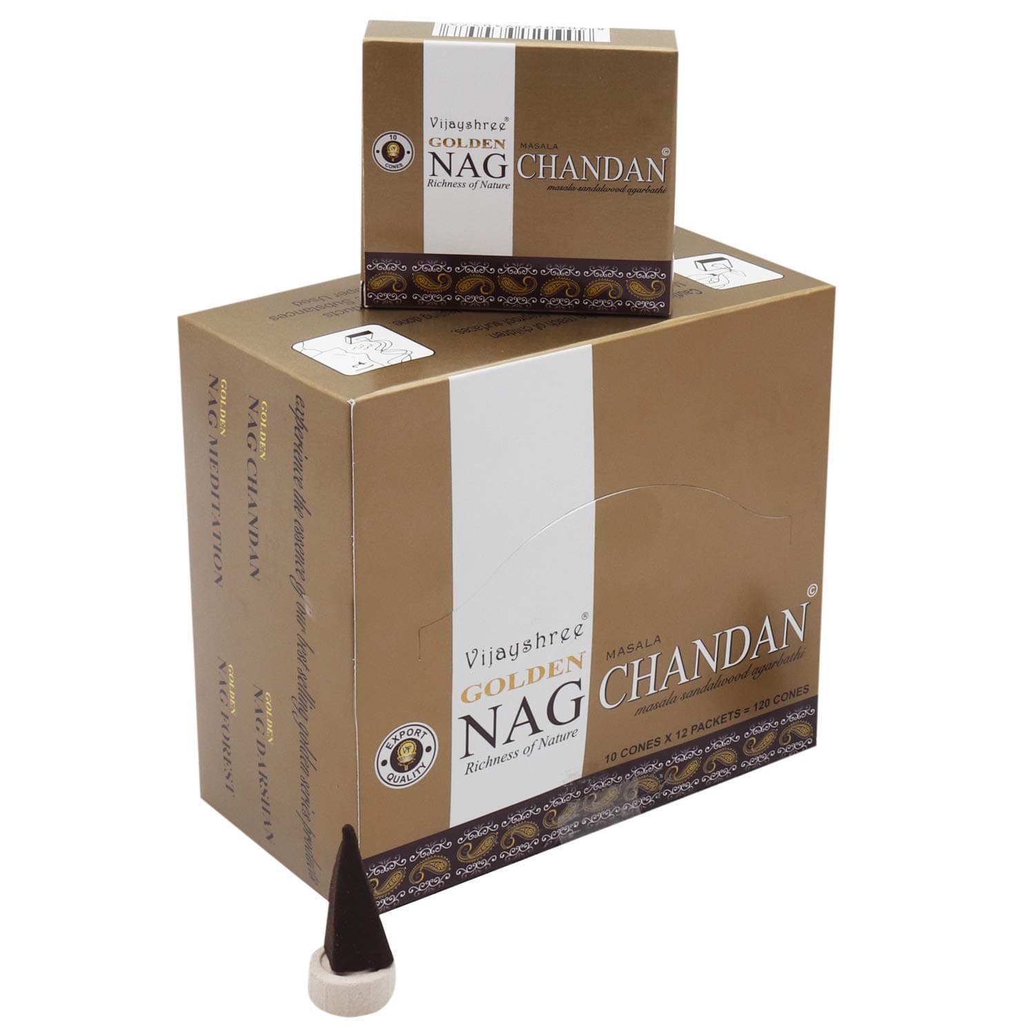 Nag Chandan Masala Sandalwood Natural Dhoop Incense Cone, 14X12X7 cm, Black - Pack of 12 Pkt of 10 Cones Each
