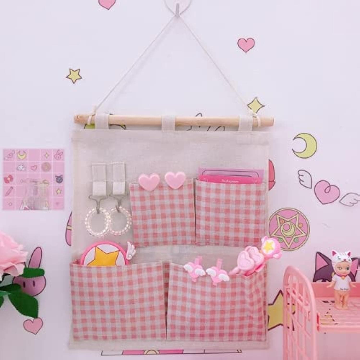 Kawaii Stuff for Room Kawaii Organizer Kawaii Pink Room Decor Kawaii Wall Decor Kawaii Room Decor Pastel Kawaii Accessories for Room (Small,Pink)