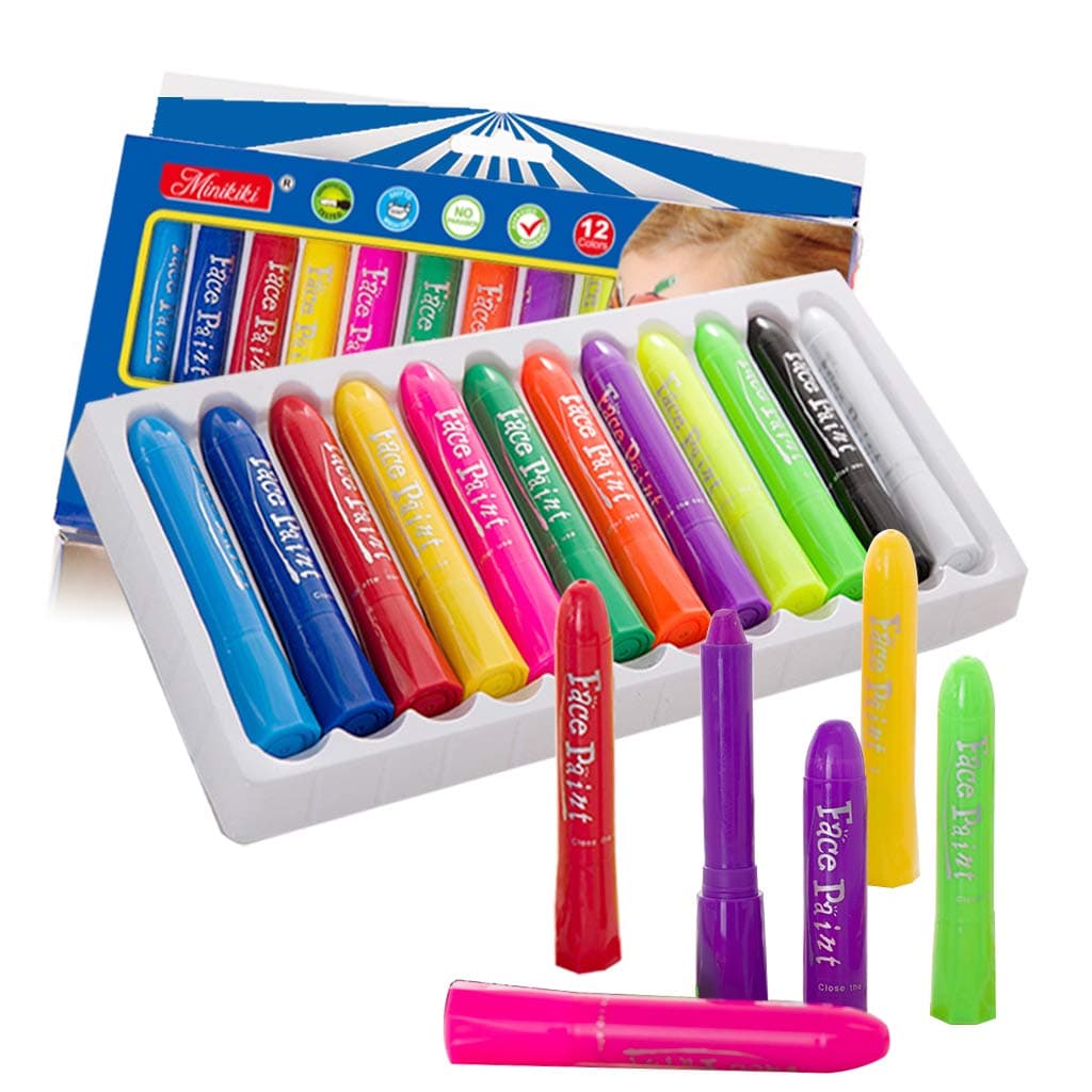 Minikiki Face Paint, Face Painting Kits, 12 Cols, Body Paint, Kids Face Painting, Washable Face Paint, Kids Makeup, Non Toxic Body Painting, Ideal for Halloween, Christmas, Birthday Parties (face paint crayons)