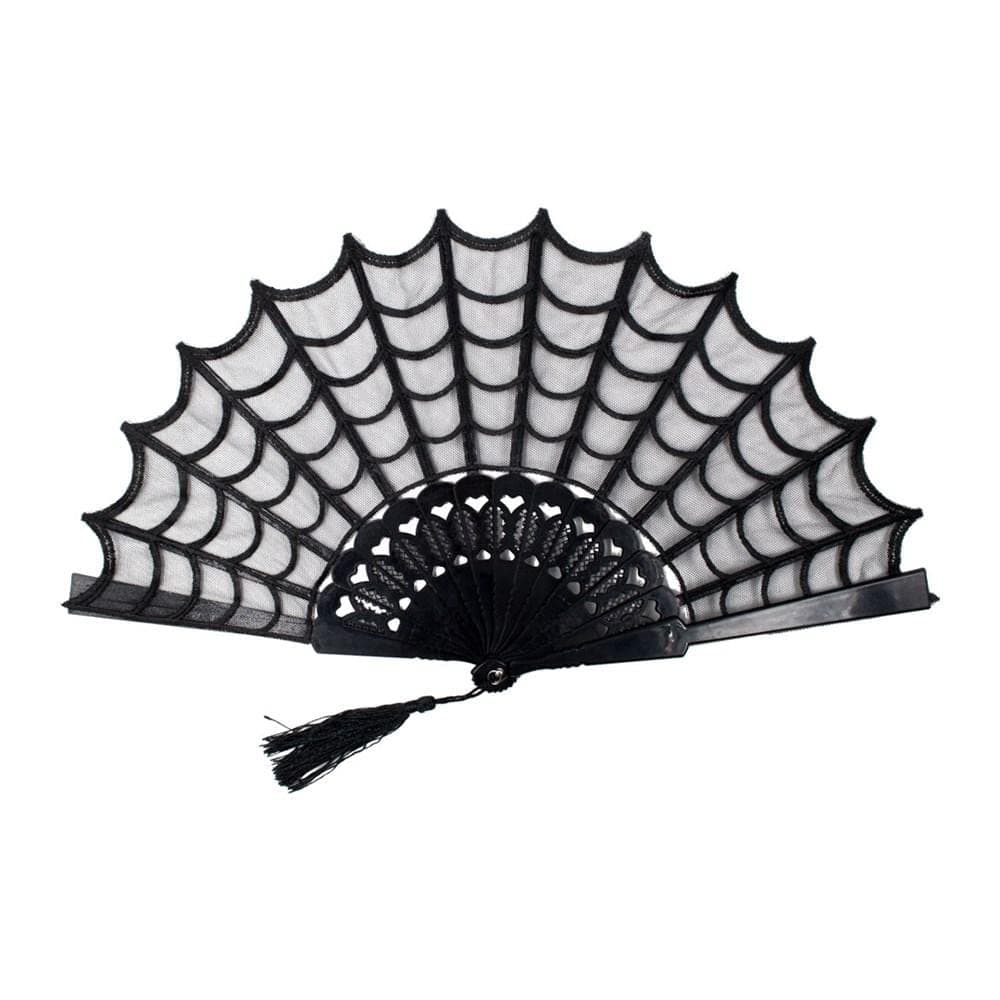 kreepsville 666kreepsville 666 Spiderweb Lace Gothic Fabric Hand Fan with Tassel, One Size, Black