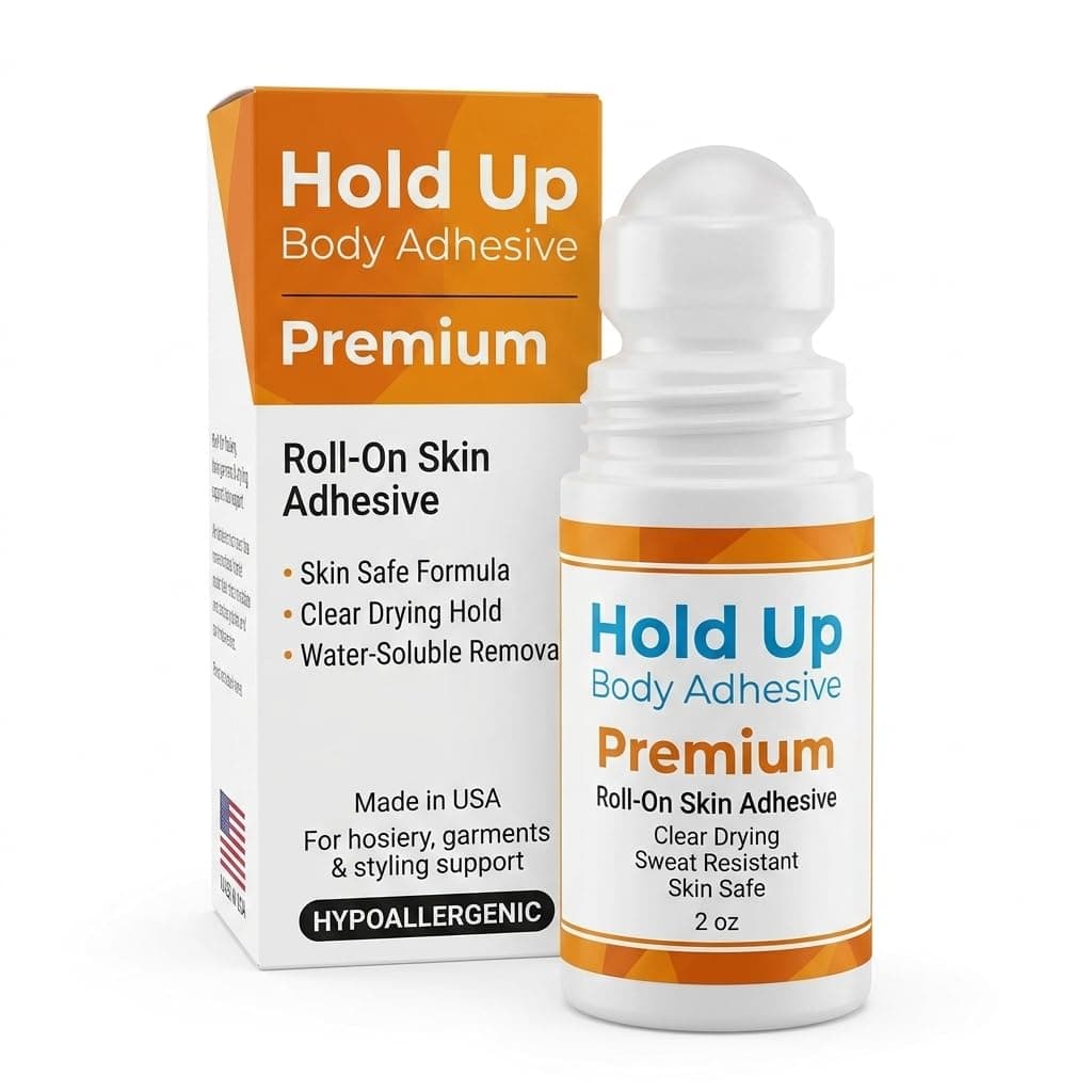 Hold Up Body Adhesive Premium, Roll-On Applicator Mask Glue, Glue for Compression Socks,Stockings,Costumes,Clothing - Sweat Resistant - 2 oz. Bottle