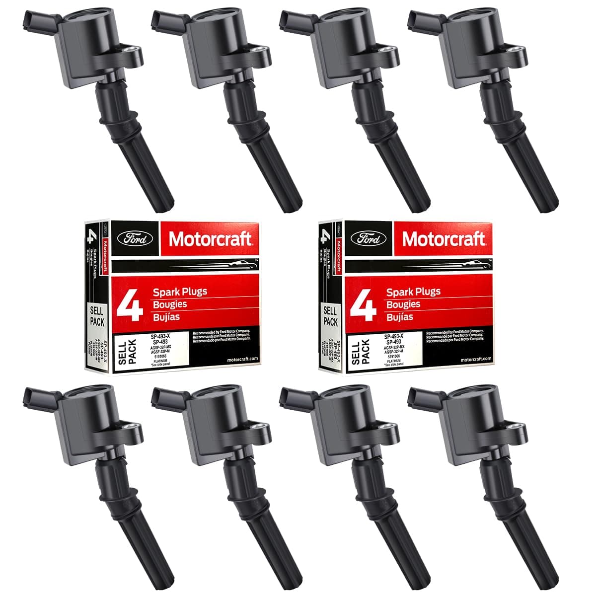 MAS Ignition Coils DG508 and Motorcraft Spark Plugs SP493 compatible with Ford Lincoln Mercury 4.6L engines