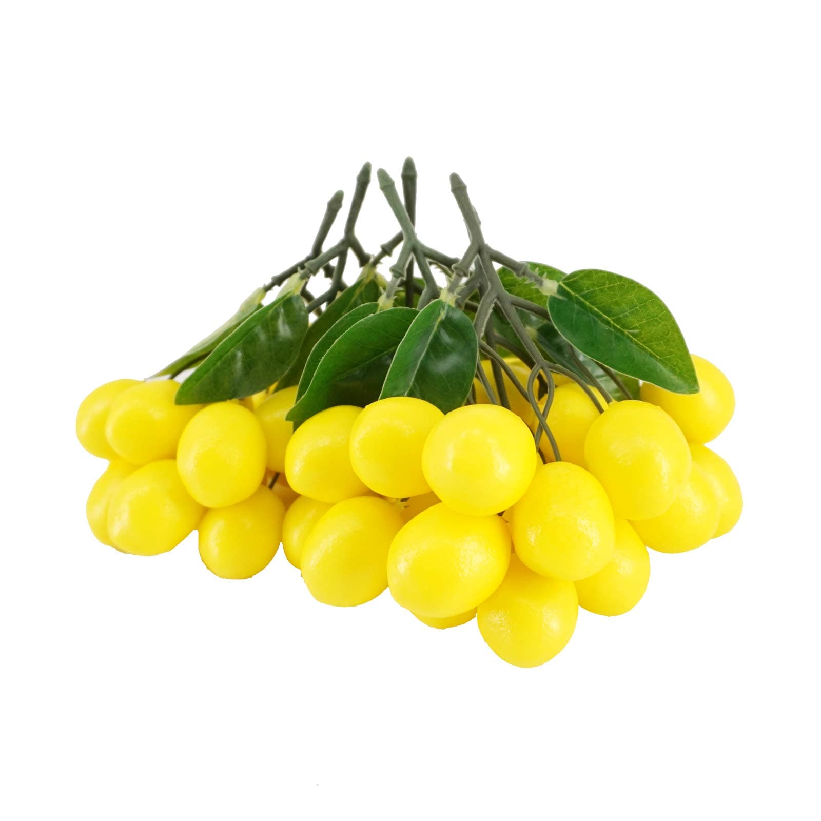LESHABAYER Artificial 9 Cherry Lemon Banana Peanut Orange Mulberry Bunch Simulation Plastic Fake Fuit String Model Photography Props for Home Kitchen Decoration,Pack of 6 (Lemon)