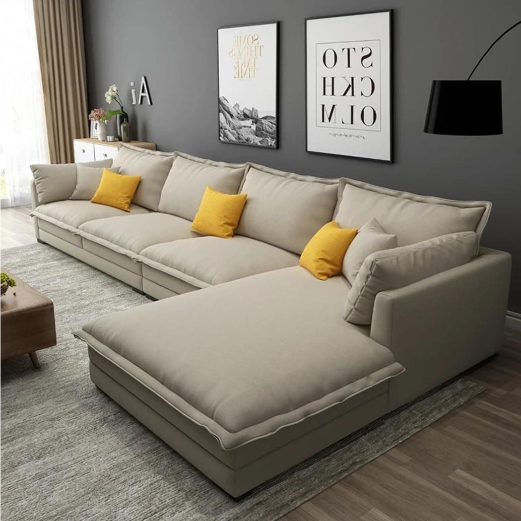 Comfynest Modern L-Shaped Sectional Sofa Set with Innovative Technology Cloth for Lounge Living Room Furniture (Beige, left)