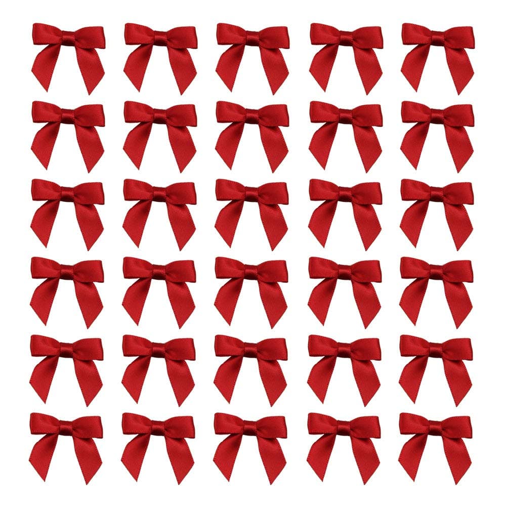 7Rainbows 50pcs Boutique 1.5" Red Satin Ribbon Mini Bows for Craft Sewing Scrapbooking Wedding and Gift Wrapping