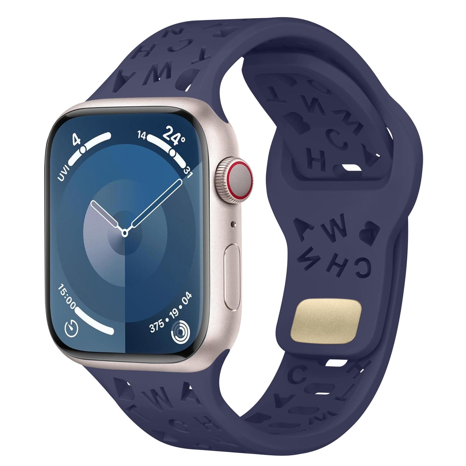 ZoyeStrap for Apple Watch 38mm 40mm 41mm 42mm 44mm 45mm 49mm Women Men,Soft Silicone Hollow Letters Replacement Bracelets for iWatch Series 9 8 7 SE 6 5 4 3 2 1 (42/44/45/49mm, Blue)