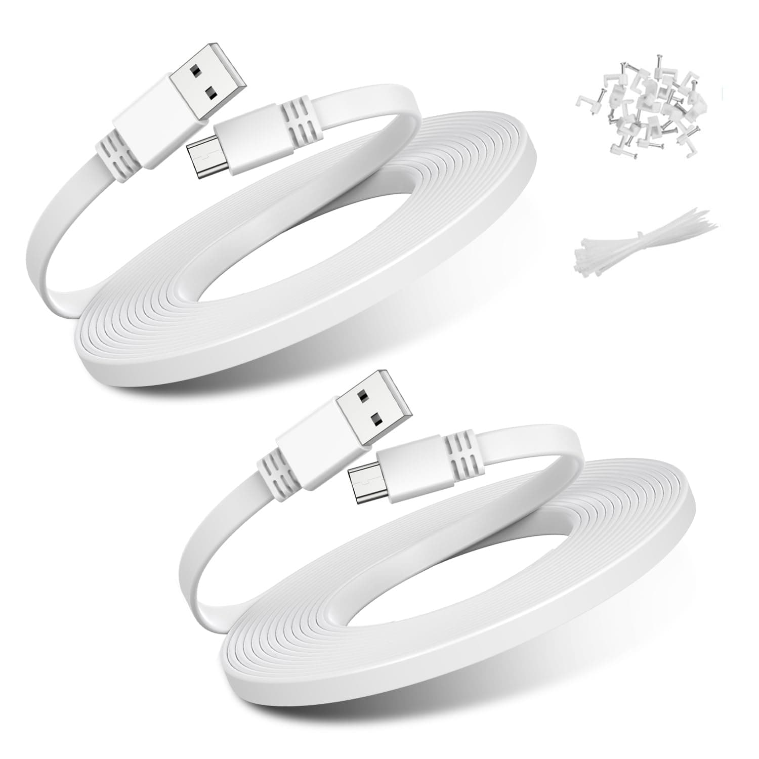 Basesailor Micro USB Power Cable 30FT 2Pack,Flat Micro USB Charging Power Cord,Charger for Wyze Cam Pan,Yi Cam,Nest Cam,Blink Mini/XT/XT2/3rd Gen Camera,Arlo Q,Furbo Dog,Netvue,Xbox 1 Controller 20