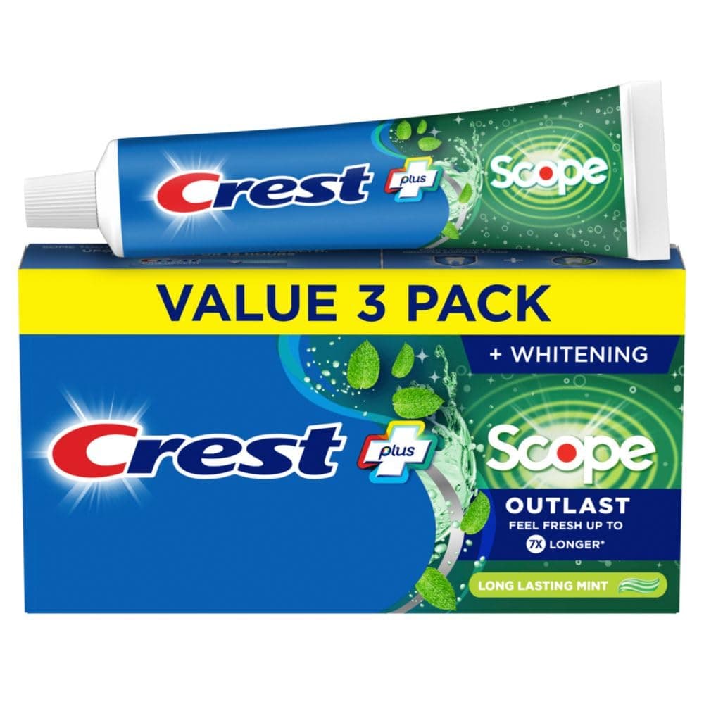 Complete Whitening + Scope, Long Lasting Mint Toothpaste, Triple Pack (3 Count of 5.4 oz Tubes), 16.2 oz