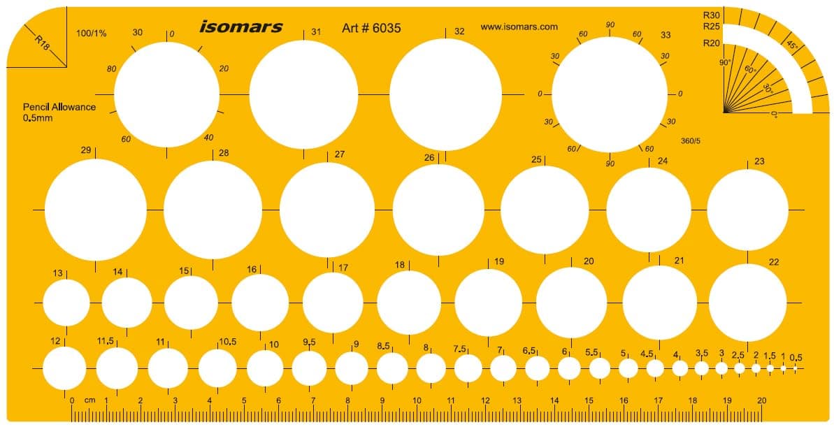 Isomars Circle Shapes Drawing Template – Drafting Stencil for Geometry, Technical Drawing & Design – Ideal for Students & Professionals