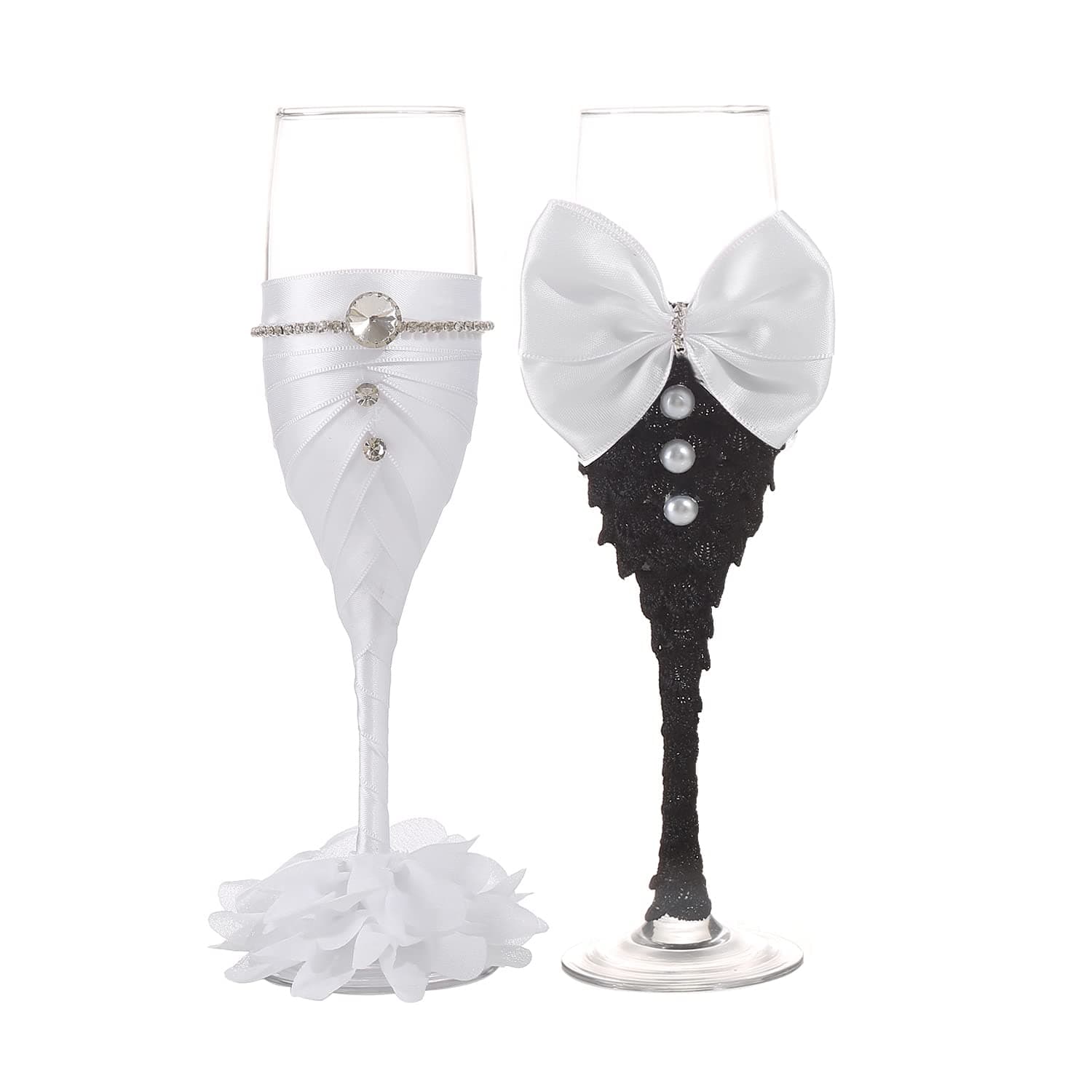 TRUE LOVE GIFT Wedding Champagne Glasses for Bride and Groom - Toasting Bridal Shower Gifts - Mr and Mrs Wedding Glasses - Set of 2