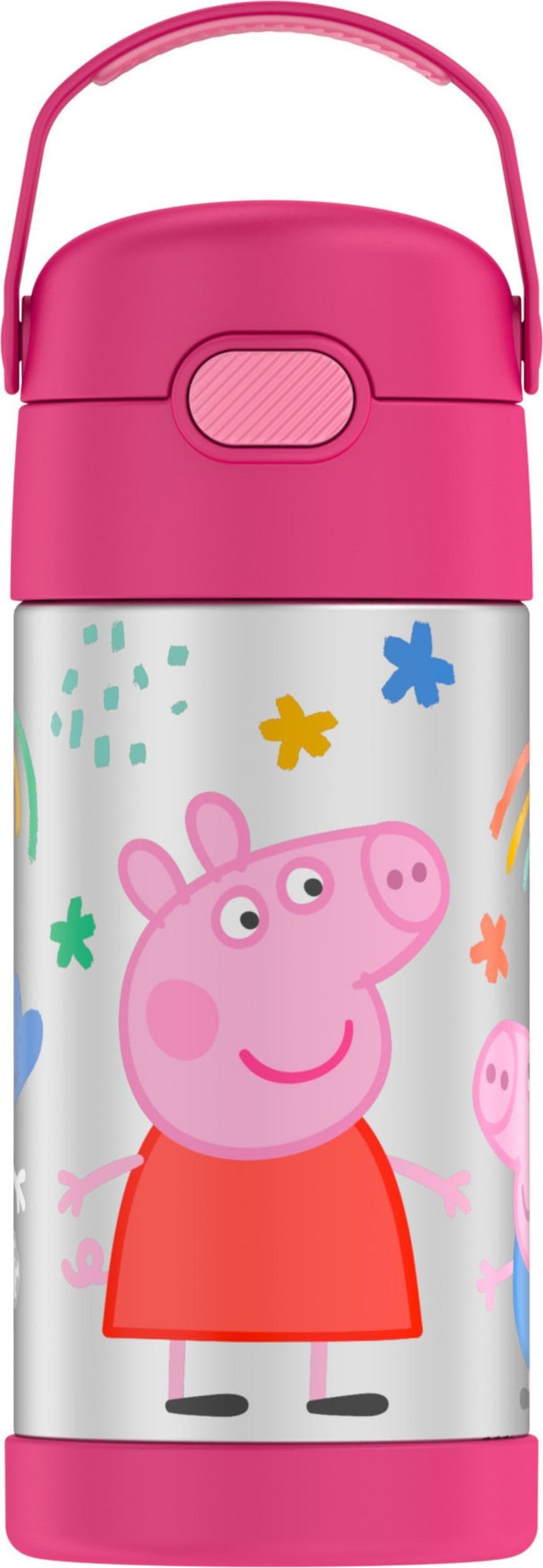 THERMOS FUNTAINER Water Bottle with Straw - 12 Ounce, Peppa Pig - Kids Stainless Steel Vacuum Insulated Water Bottle with Lid
