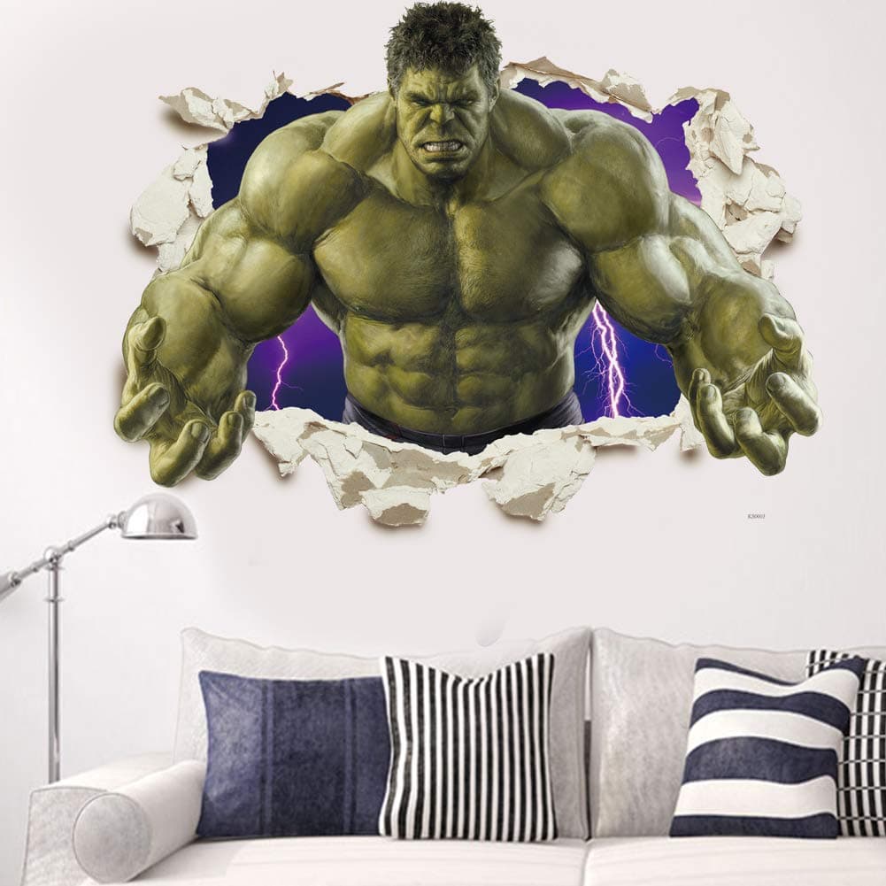 Amiiba Cartoon Wall Decals 3D Breaking Through Wall Stickers Kids Bedrooms Living Room Wall Decor (Hulk 2)