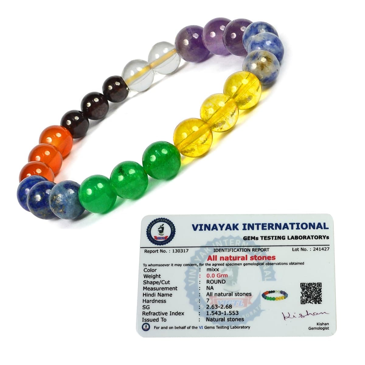 Certified Natural 7 Chakra Bracelet | 8 mm Crystal Gemstone Beads | Reiki Healing & Energy Balance | Unisex