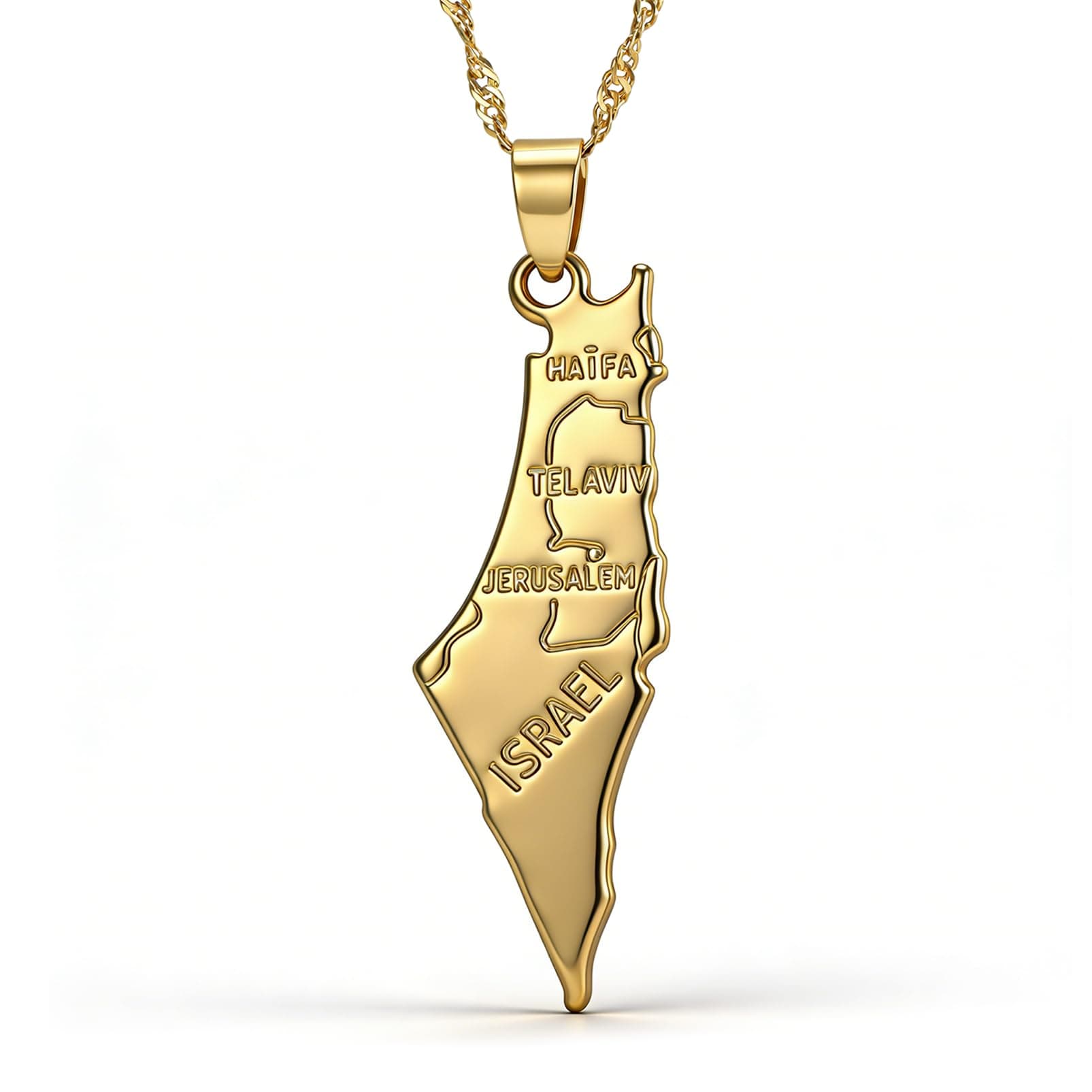 Hip Hop Plated 18K Gold Israel Map Tag Pendant Necklace