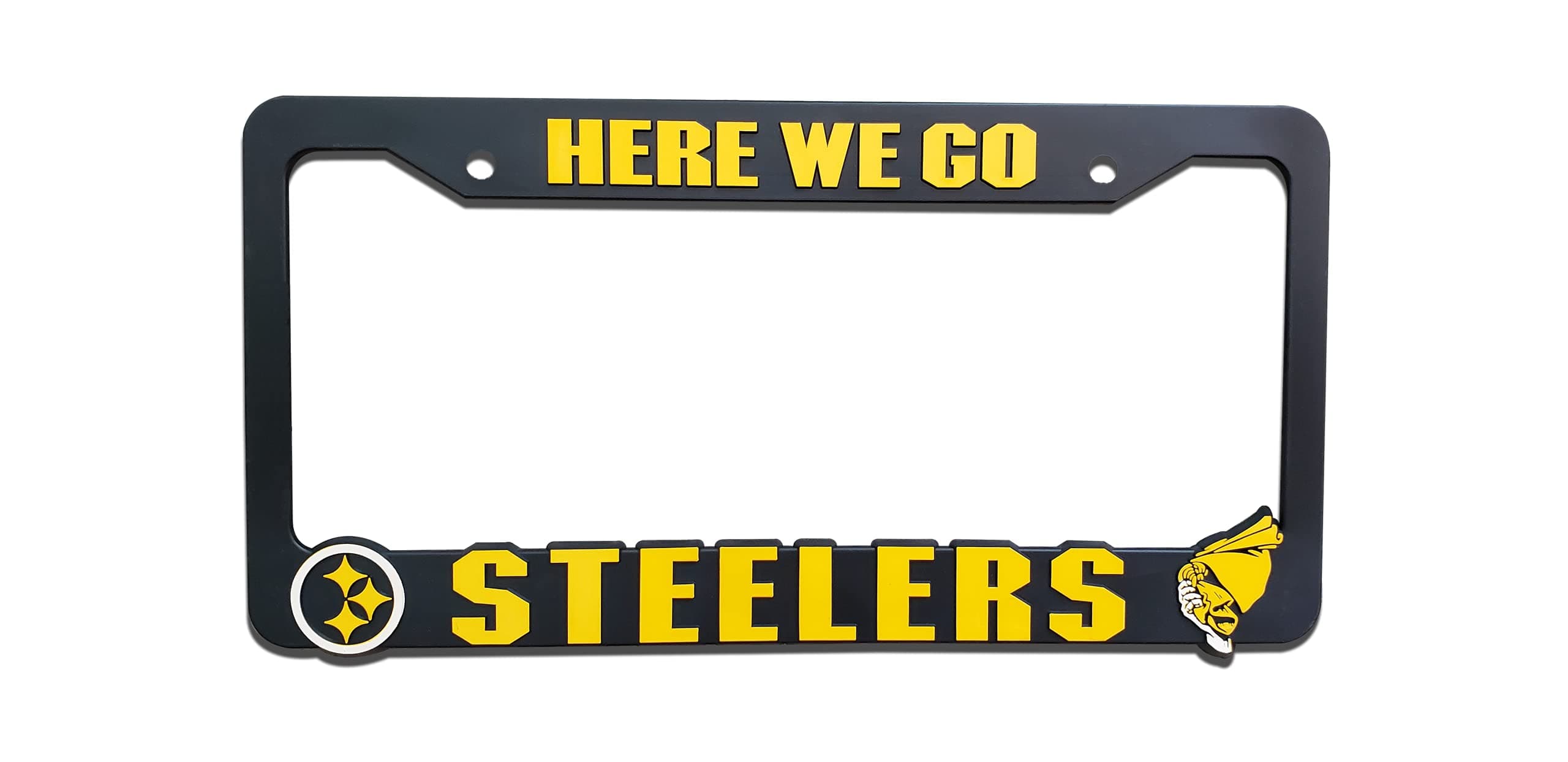 Here We Go Steelers for Pittsburgh 3D Raised License Plate Frame | 1 Pack Car License Plate Cover | Universal US Car Black License Plate Holder | Auto Accessories (Car, Truck and SUV)