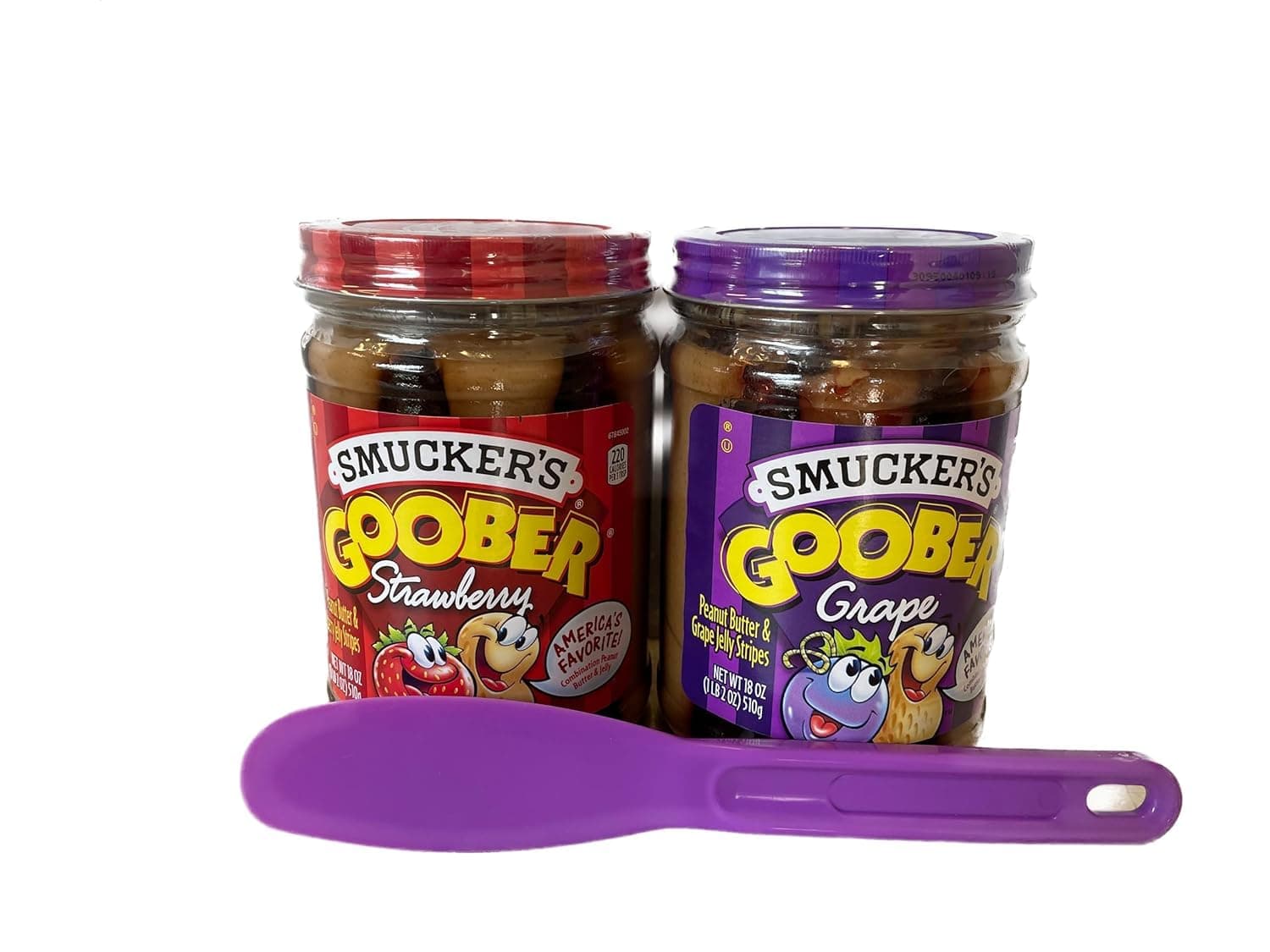 bark and lindy Smucker's Goober Grape and Strawberry Flavors Kosher Peanut Butter and Jelly Bundle 18 oz Each Jar Plus Sandwich Spreader