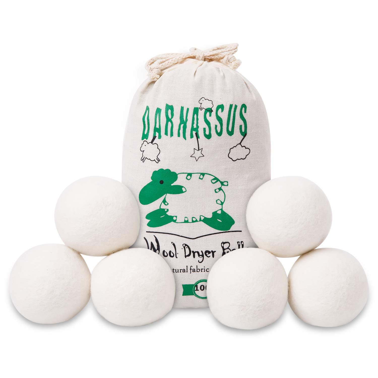 Dryer Balls XL Organic Wool Balls 6 Pack Premium Reusable Natural Fabric Softener 100% New Zealand Wool Handmade Fair Trade No Lint-Baby Safe Unscented Chemical Free