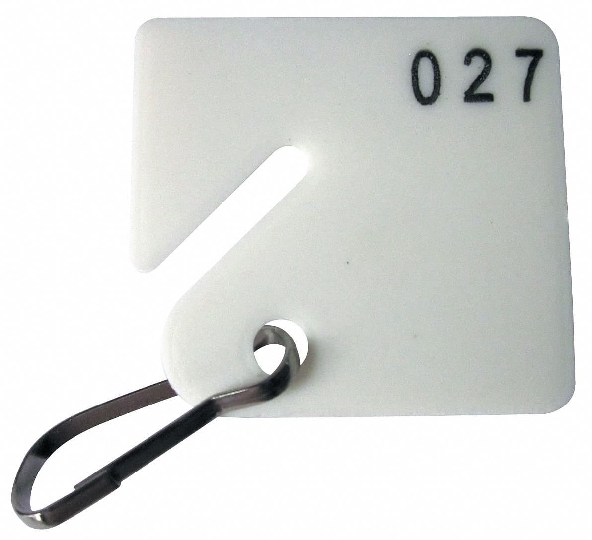 1-1/2" x 1-5/8" Square-Slotted Key Tag Numbered 1 to 100, White PK100