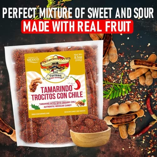 Tamarindo De Frutas Con Chile, Authentic Mexican Tamarind Candy with Chili, Sweet, Tangy and Spicy. Dulce De Tamarindo 16 oz. Bag by Don Turinos