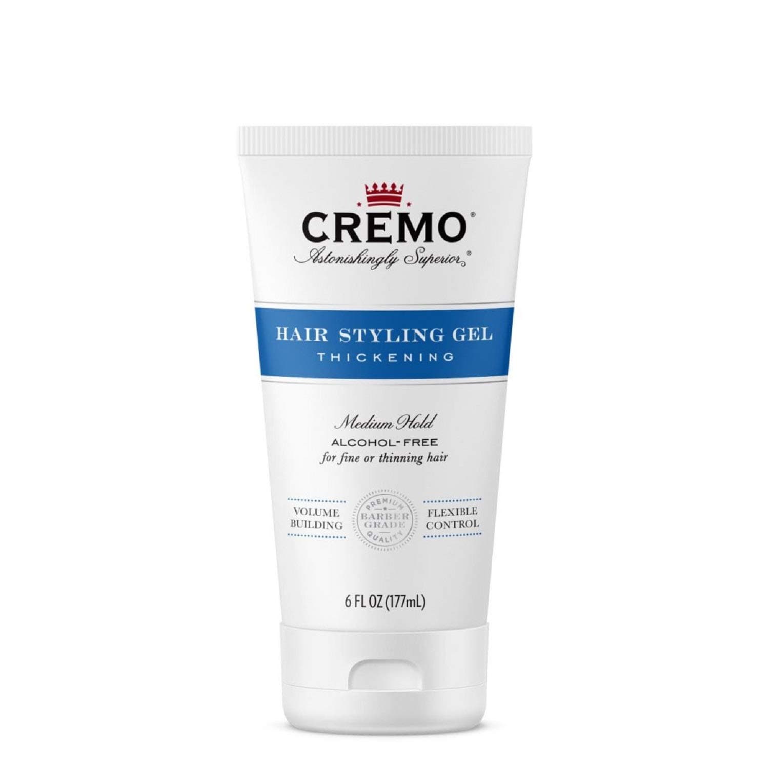 Cremo Barber Grade Hair Styling Gel, Thickening Medium Hold Formula, 6 oz