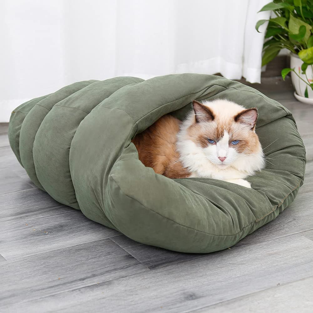 Cat Snuggle Sack,Cat Sleeping Bag,Warming Pet Sleep Zone Cozy Bed,Conch Shape Cat Burrow Hideaway,Comfy Fluffy Cuddle Cave Large Washable Nest for Indoor Cat Kittens Puppy(Green)