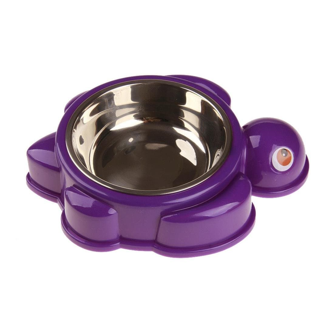 Sannysis Plastic Stainless Steel Large Dog Bowl Cat Food Bowl Pet Feeding Bowls Single Bowl Pet Safety Turtle 25×19×5cm