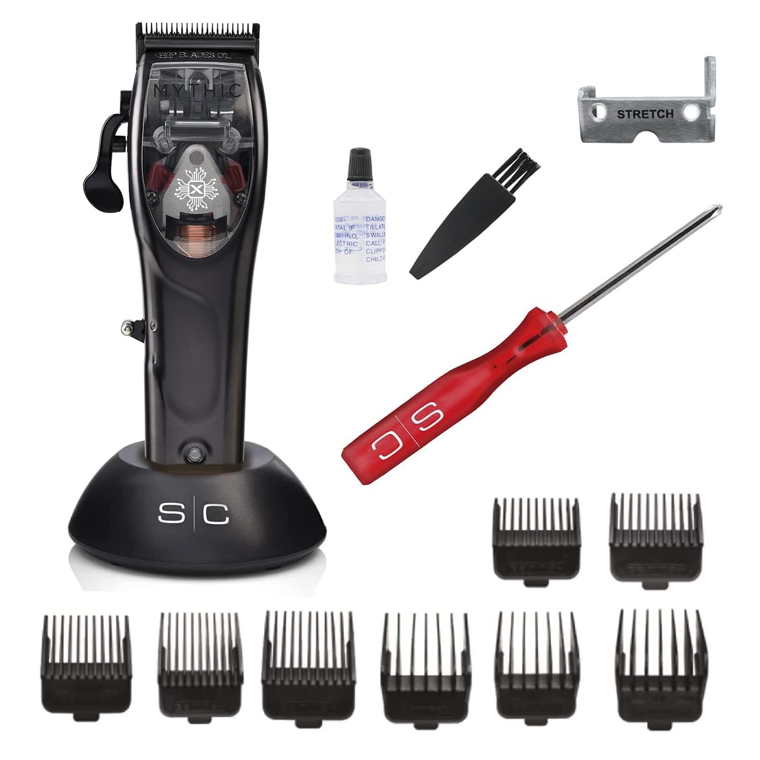 Mythic by Gamma Più Men's Professional Hair Clipper with Magnetic Motor, 180 Min Wireless Autonomy, Adjustable Blade, 8 Combs, Blade Holder, Metal Body