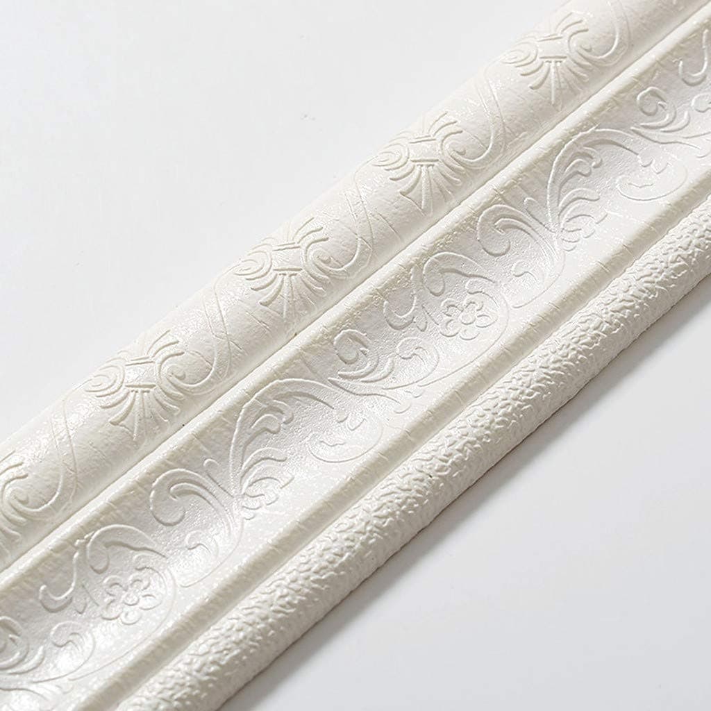 3D Self-Adhesive Wallpaper Border, Waterproof Wall Border Peel and Stick Wall Border Foam Mirror Borders Wall Decor for Kitchen Bathroom, 90 x 3.2 Inches (White)