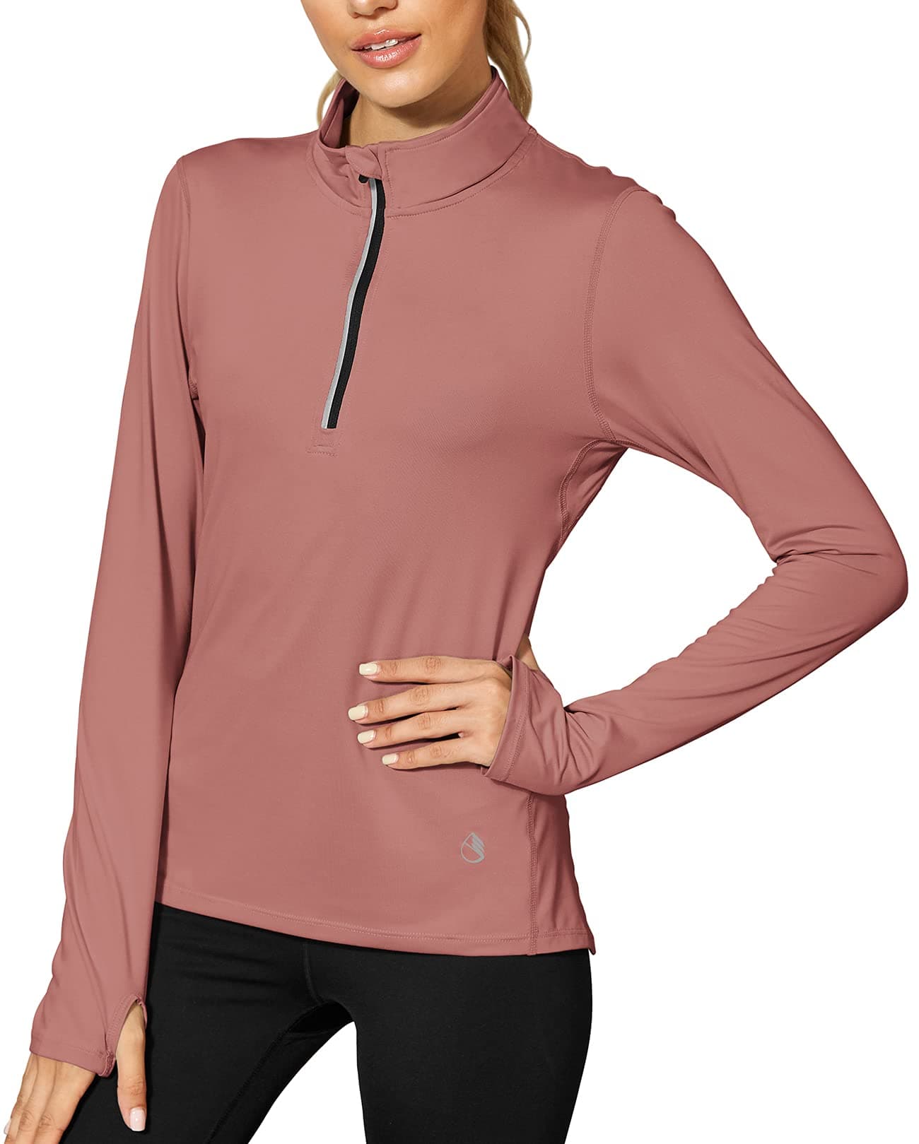 Workout Long Sleeve Shirts for Women - Yoga Running Tops Quarter Zip Pullover Exercise T-Shirts with Thumb Holes